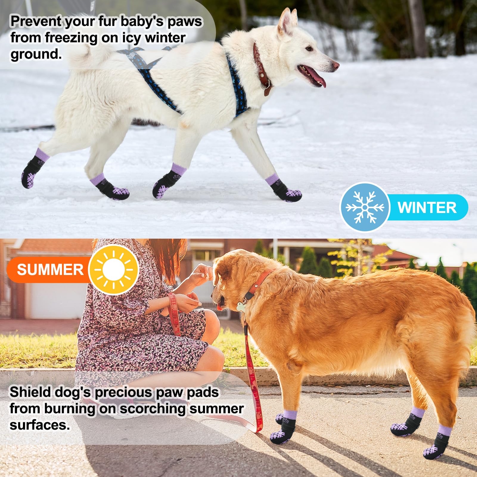 Beautyzoo Dog Socks To Prevent Licking For Hardwood Floors - Shoes For Small To Large Dogs - Double-Sided Grips, Traction Contro