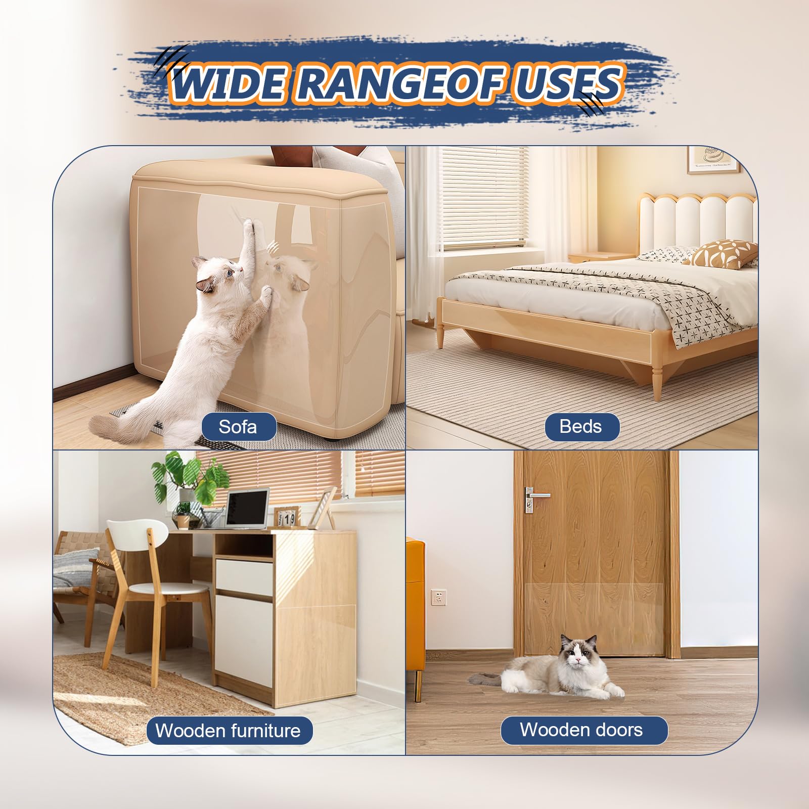 Eunice Cat Scratch Furniture Protectort, 12 196.8 In, Clear Anti-Cat Scratch Deterrent For Furniture