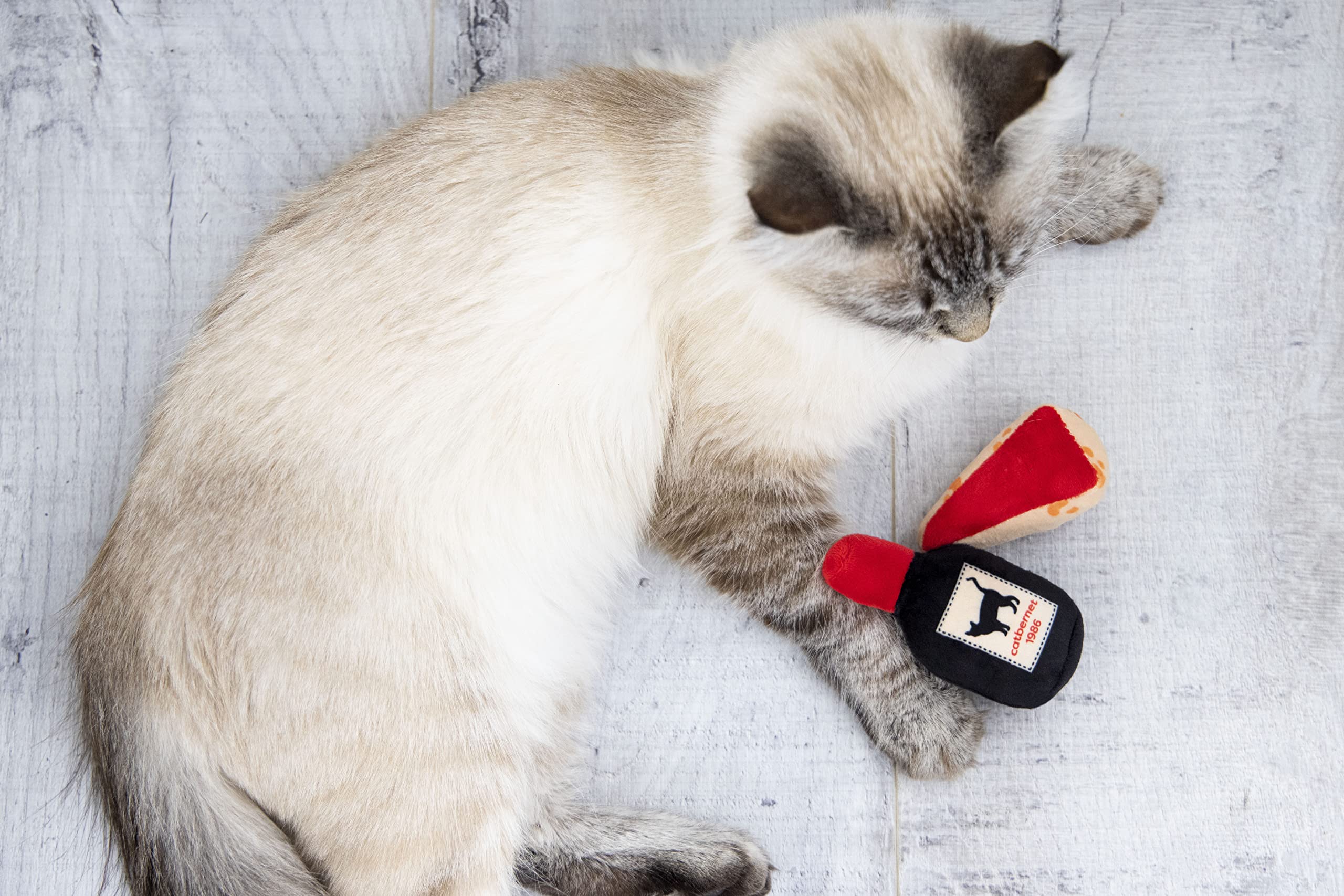 Pearhead Pet Cheese And Wine Plush Cat Toys, Set Of 2, Wine And Cheese Catnip Toys, Crinkle Cat Toys, Cat Owner Valentine'S Day Keepsake