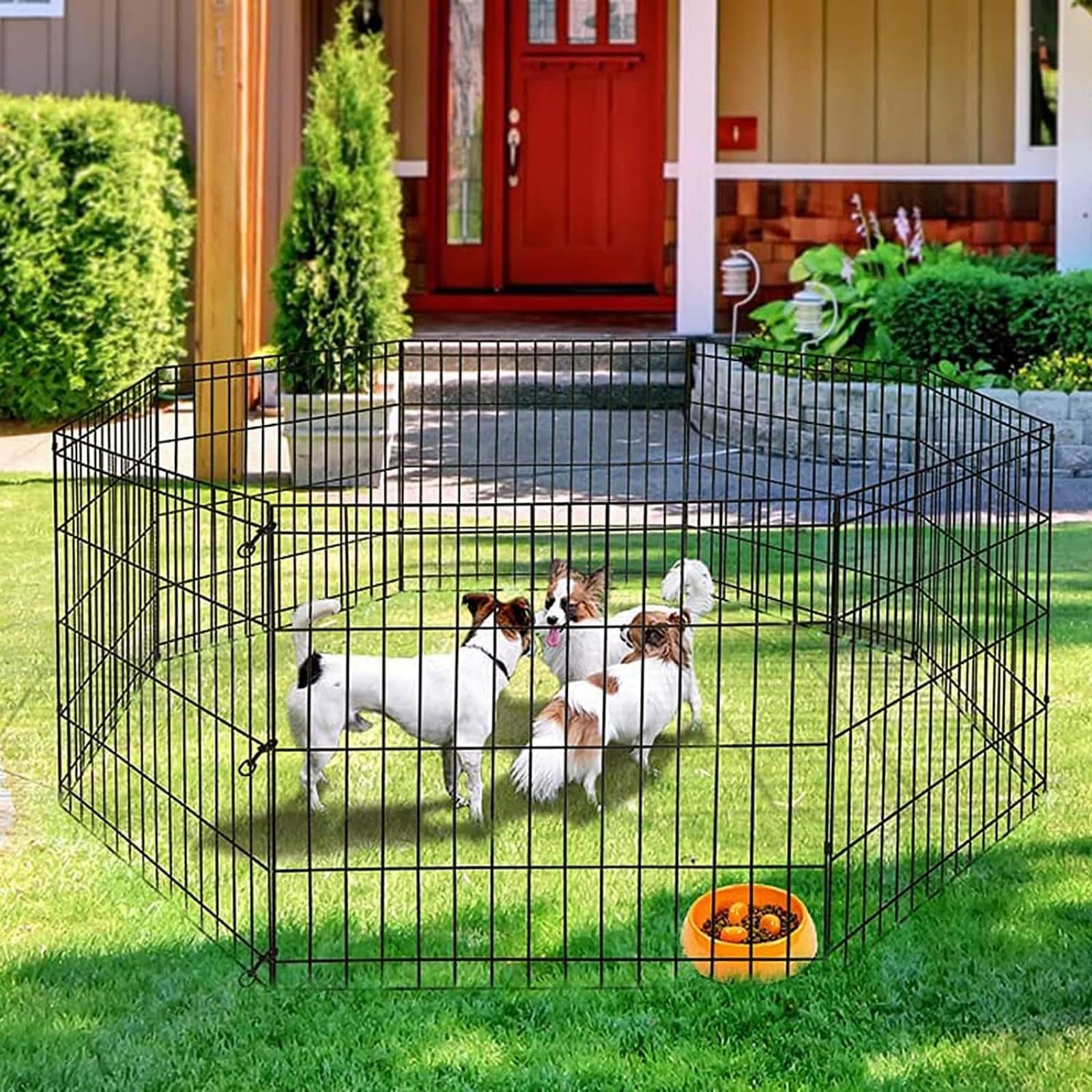 ZephyPaws Dog Playpen, 24 inch 8 Panels Foldable Metal Dog Pen Pet Fence Exercise Pen with Doors, Portable Indoor Outdoor Puppy