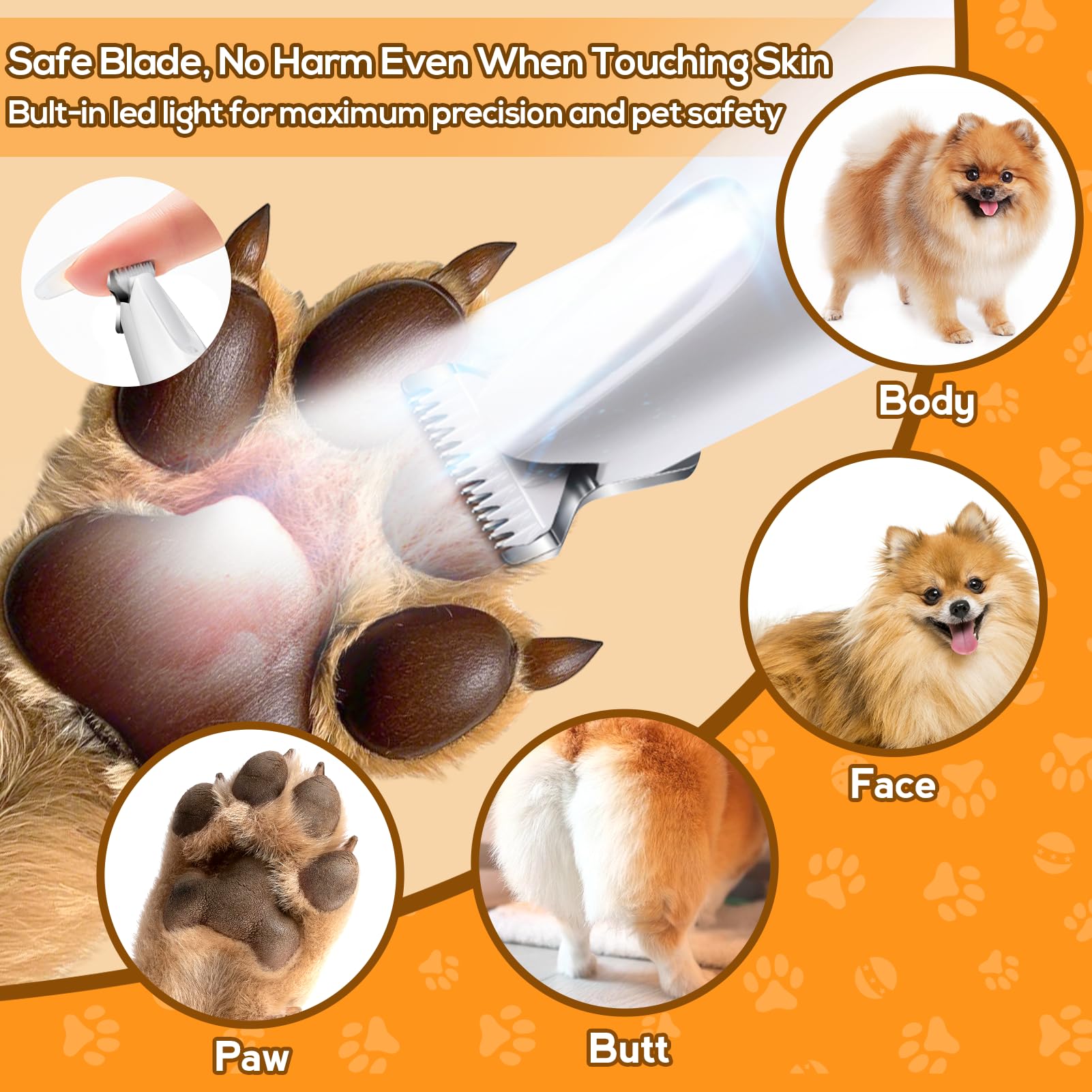 Dog Paw Trimmer For Grooming, 2 In 1 Dog Nail Trimmer With Light, Electric Dog Paw Hair Trimmer, Quiet Dog Clippers Grooming Kit