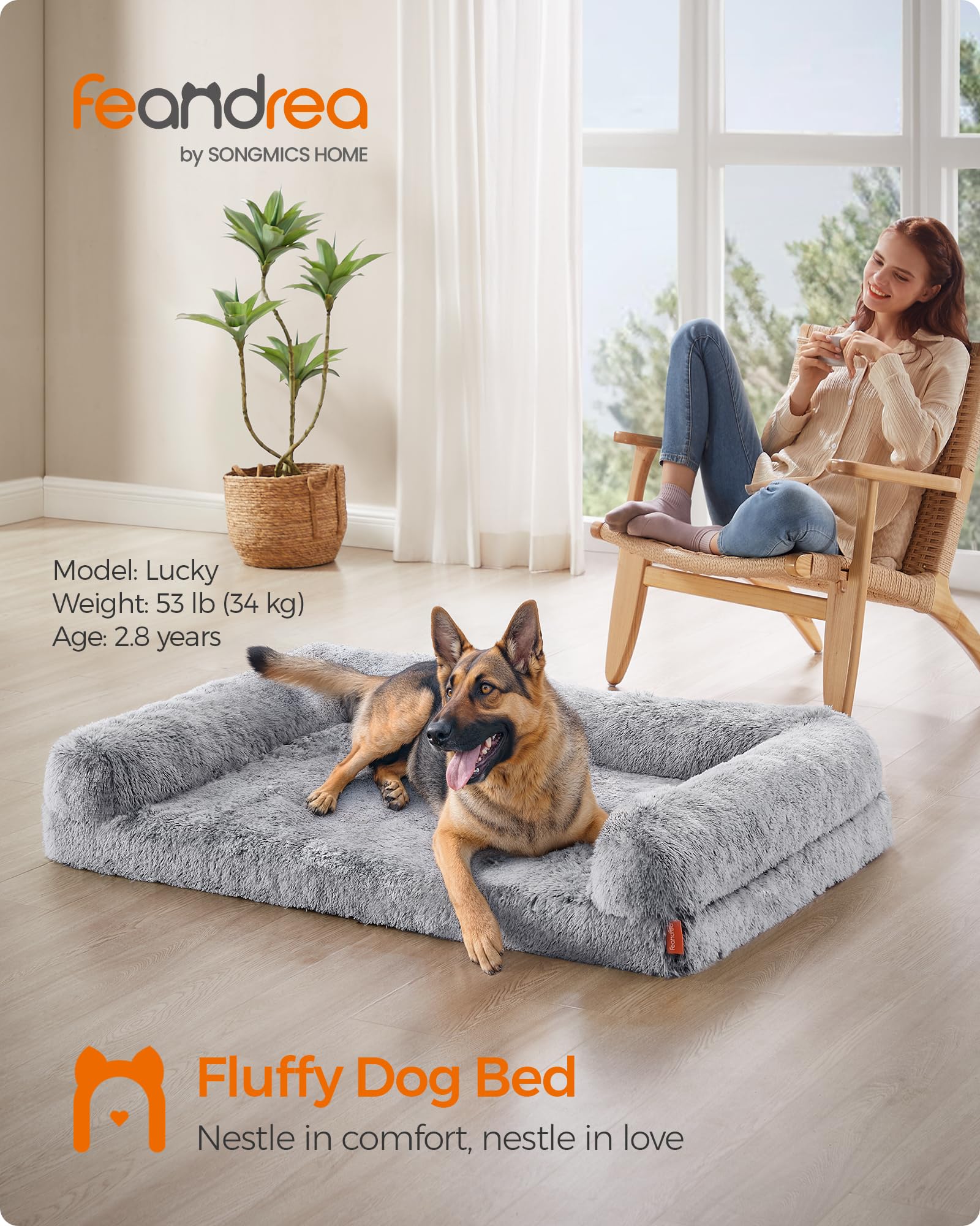 Feandrea Dog Bed, Orthopaedic Dog Sofa Bed For Large Dogs, Waterproof Ped Bed With Removable Washable Cover, 48 X 33.5 X 9.5 Inc
