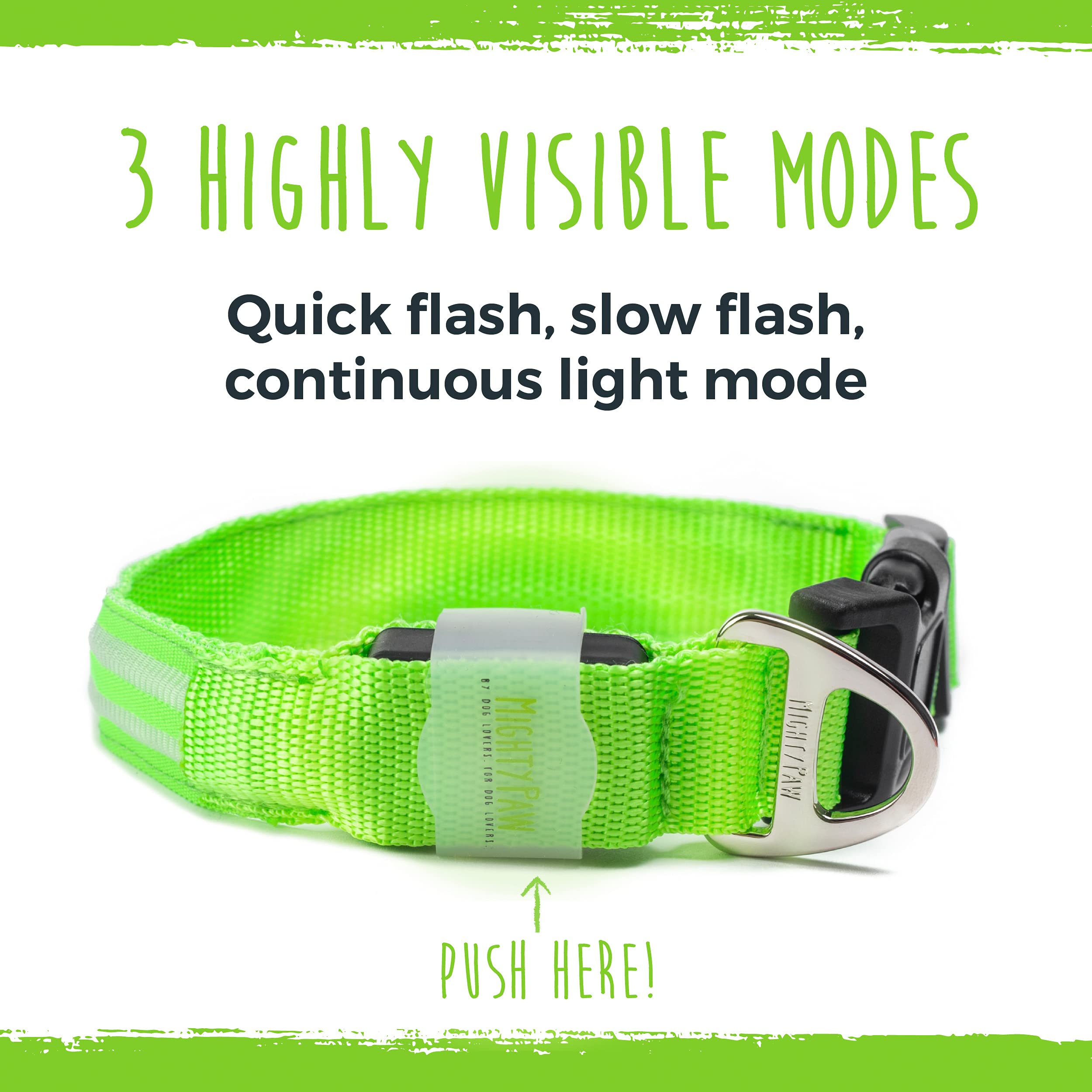 Mighty Paw Led Dog Collar - Usb Led Rechargeable - Usb Rechargeable Light - High Visibility Glow Strips - Glow Pet Weather Resis