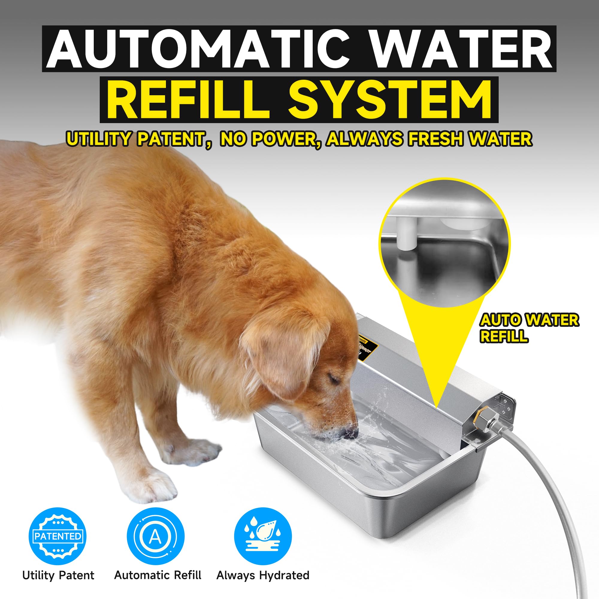 Petsolon Automatic Dog Water Dispenser, 2 Gallons 304 Stainless Steel Large Dog Water Bowl Dispenser For Indoor/Outdoor, Pet & L