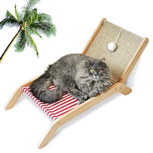 Petkaray Beach Chair Cat Hammock, Elevated Cat Beds For Indoor Cats, Original Cozy Cat Lounger With Sisal Scratcher And Toy Ball