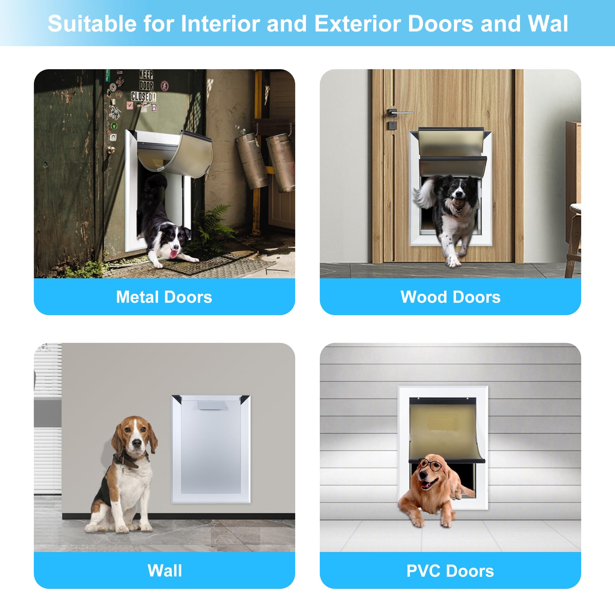 Haniml Aluminum Medium Dog Door For Interior Exterior Walls Heavy Duty Aluminum Doggy Door With Telescoping Tunnel Energy Effici