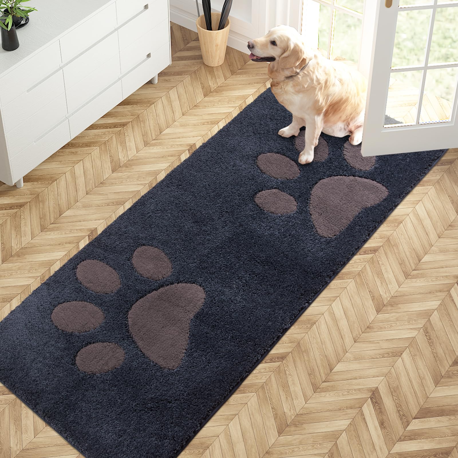 PURRUGS Dirt Trapper Door Mat 32  x 70 , Non-Skid/Slip Machine Washable Microfiber Entryway Rug, Dog Doormat, Super Absorbent We