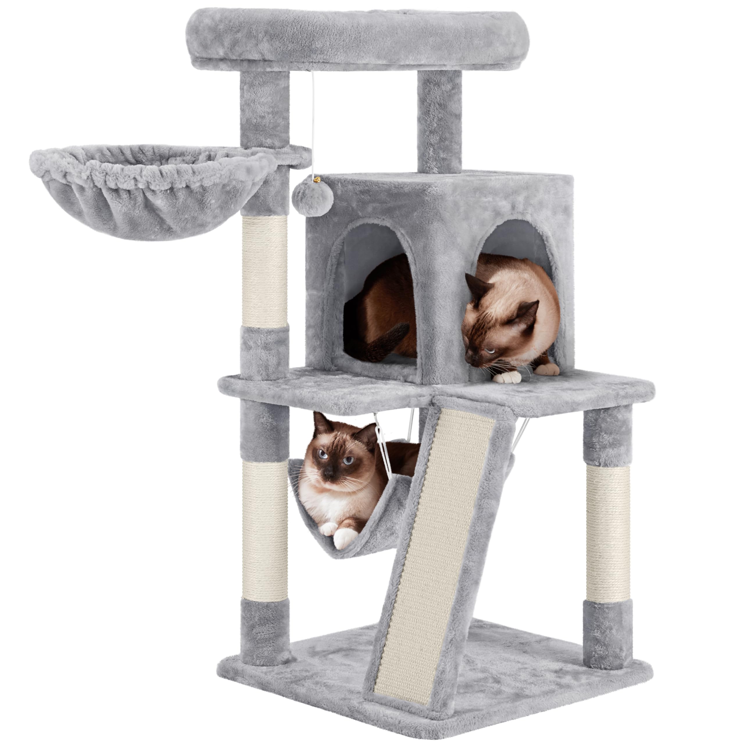 Yaheetech Cat Tree Tower, 40-Inch Condo With Hammock, Oversized Soft Platform, Scratching Board, Basket, Pet Beds & Furniture Fo