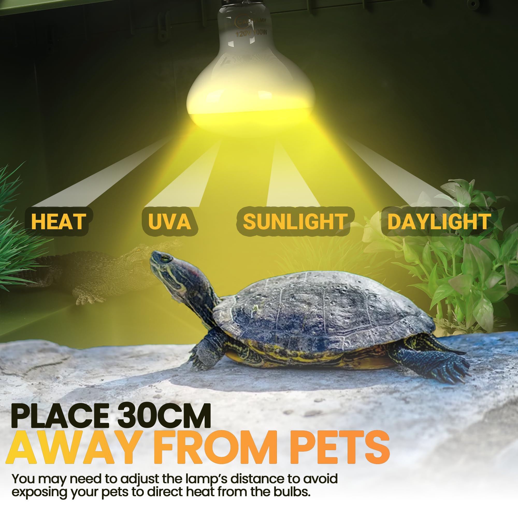 CALPALMY (4-Pack 100W Reptile Heat Lamp Bulbs - UVA Daylight Basking Light Bulbs for Reptiles, Turtles, Lizard, Bearded Dragon a
