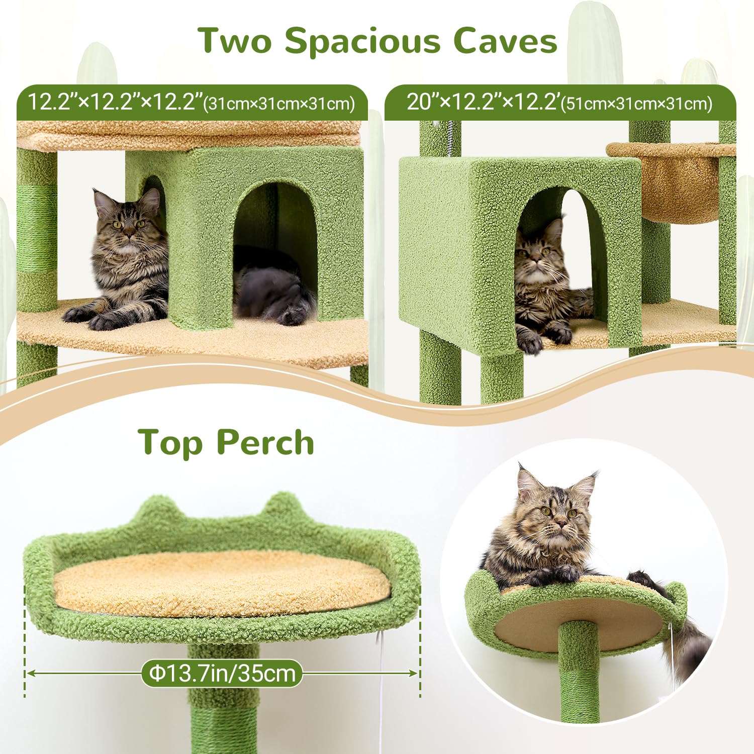 Globlazer S72 Heavy Duty Cactus Cat Tree For Large Cats, Sturdy 72In Maine Coon Cat Tree For Large Cats 20 Lbs+ Cactus Cat Tower