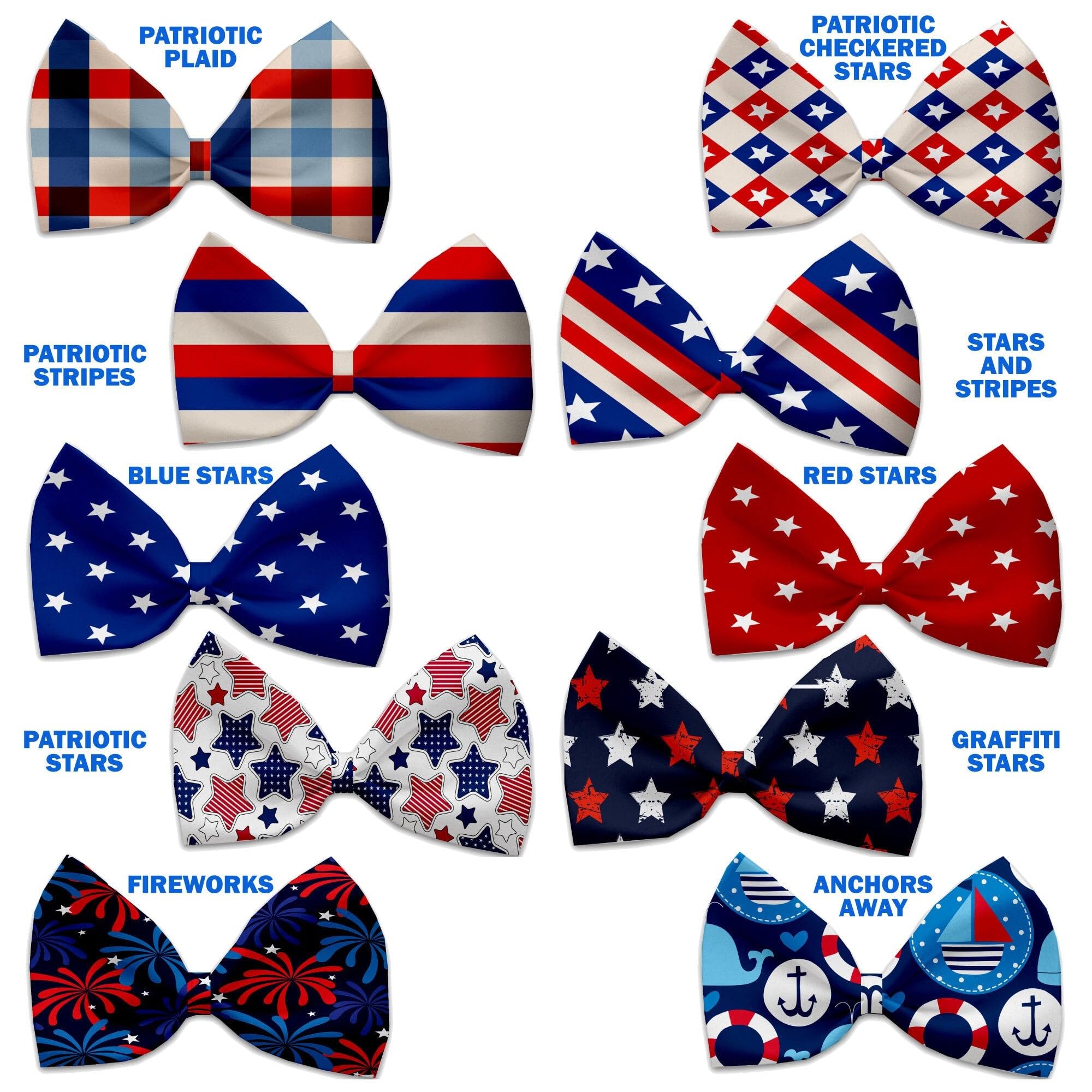 Pet, Dog & Cat Bow Ties, &quot;Patriotic Group&quot; *Available in 10 different print options!* Collar Strap Pat. Checkered Stars