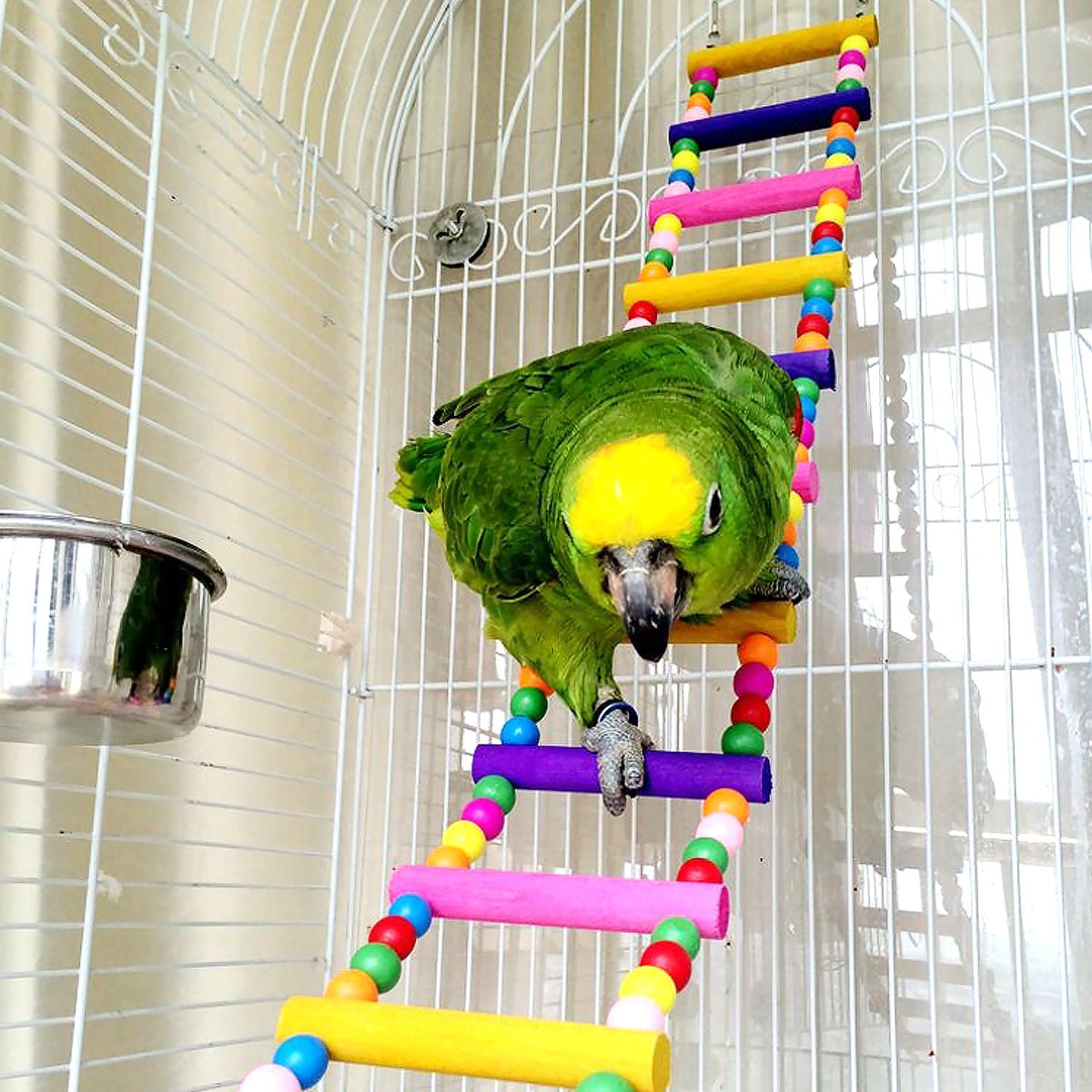 Parrot Ladder Bird Ladder Wooden Toys Swing Chewing 32 Inch Toys Hanging Pet Bird Cage Accessories Toy For Medium Parrots Small Parakeets Cockatiels, Lovebirds, Conures, Macaws, Lovebirds, Finches