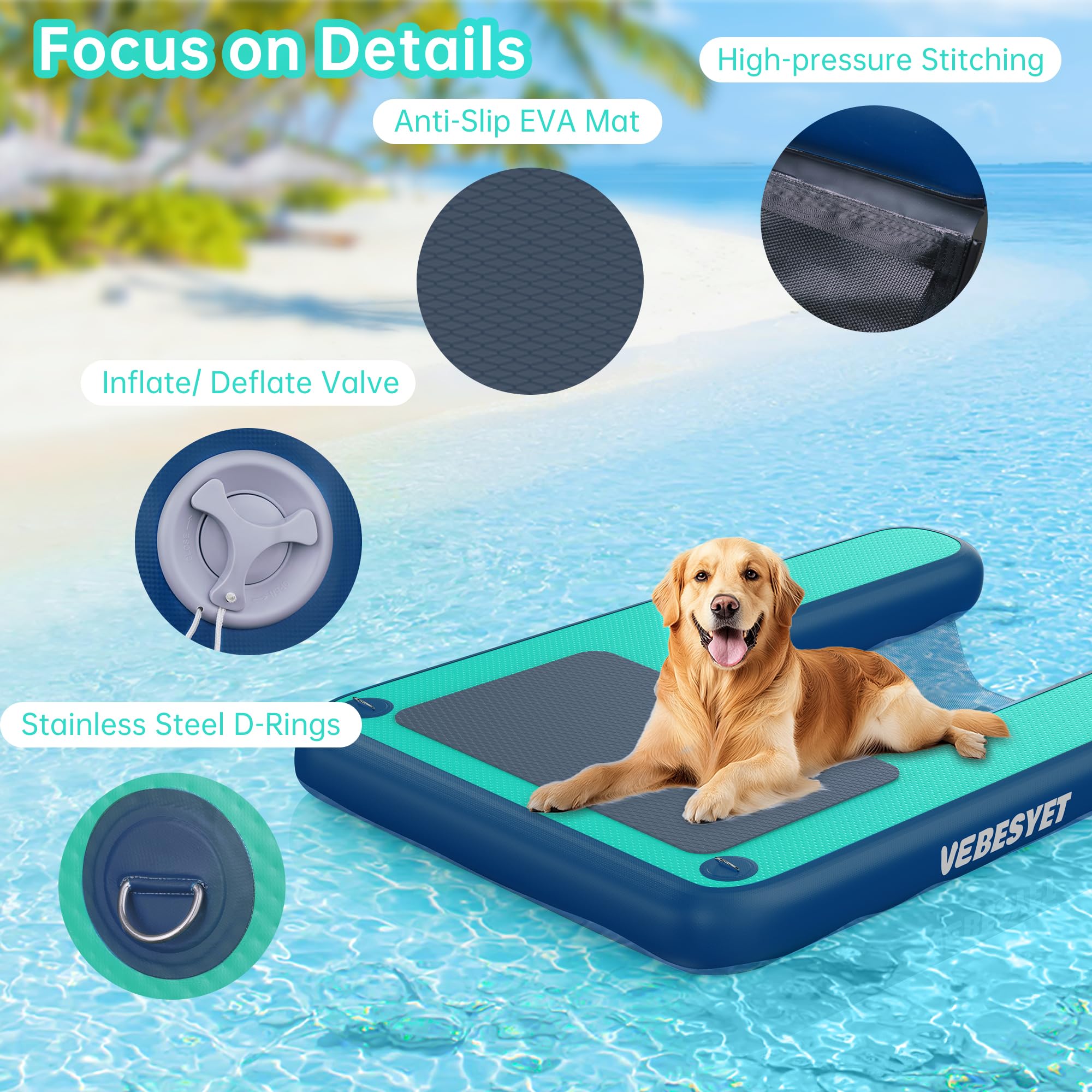 Vebesyet Inflatable Dog Water Ramp, Dog Floats Ramp Ladder For Pools, Boats, Docks, Sea And Lake, Non-Slip Eva 4Ft X 3.3Ft Platf
