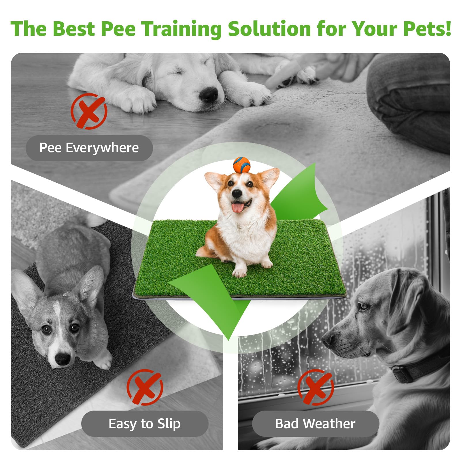 Dog Grass Mat With Pee Pad, Small Dog Litter Box Indoor Artificial Turf Grass Puppy Potty Training Pads Doggies Washable Reusabl