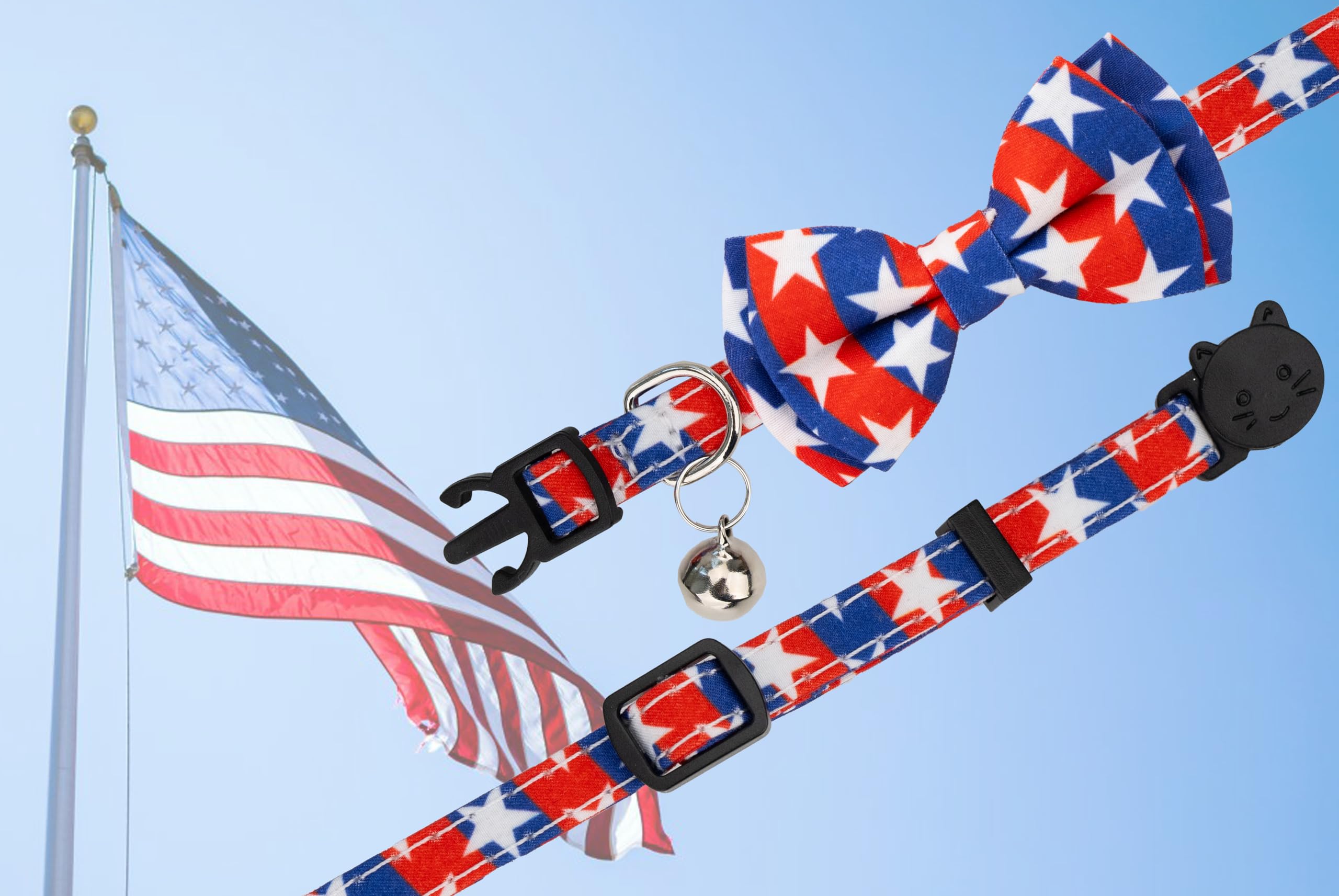 Gyapet Cat Collar With Bowtie Bell Safety Breakaway Kitten 7-11In 4Th Of July Independence Day Adjustable Us Flag-B