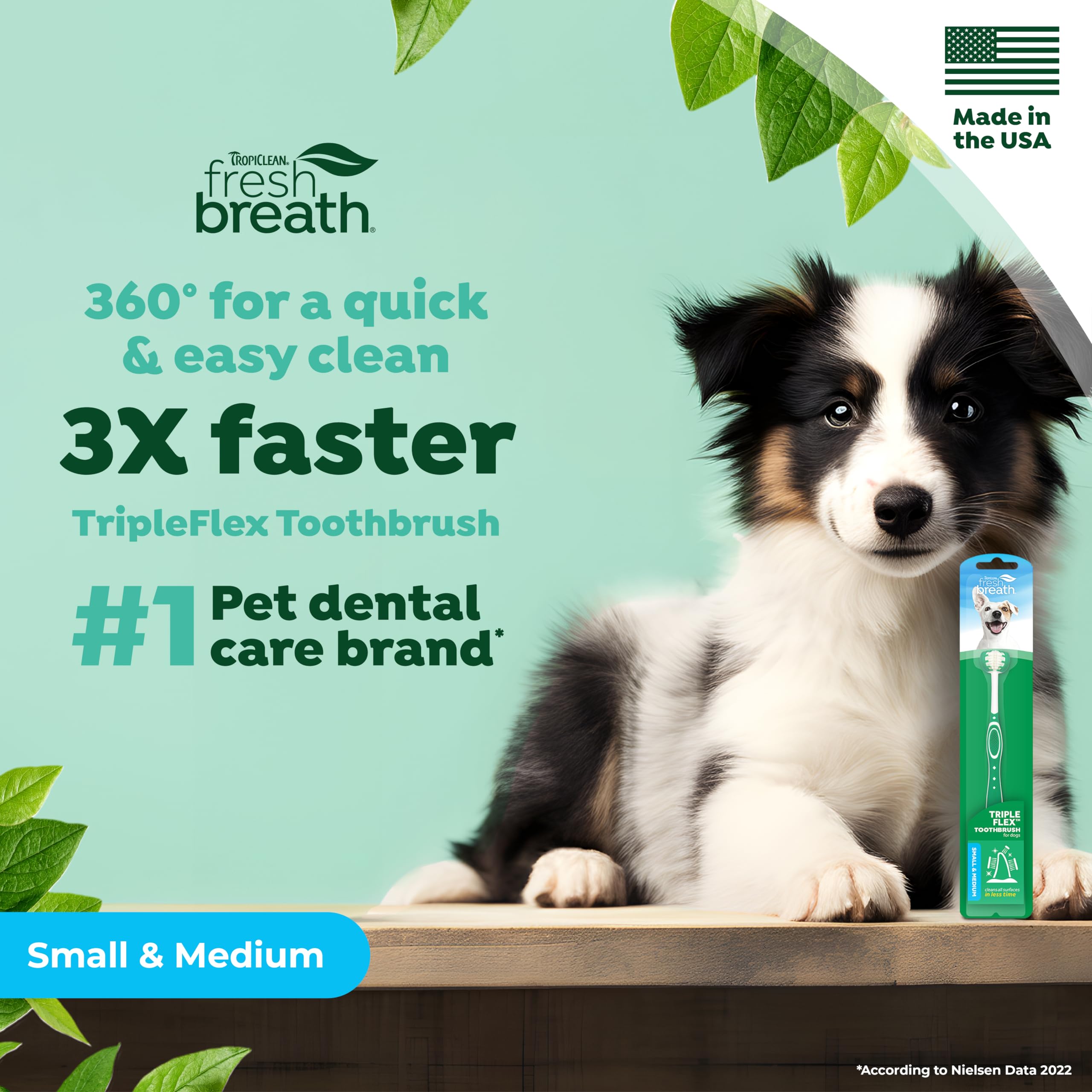 TropiClean Fresh Breath TripleFlex Toothbrush for Small & Medium Dogs | 360-Degree Dog Dental Cleaning | Dog Toothbrush for Smal