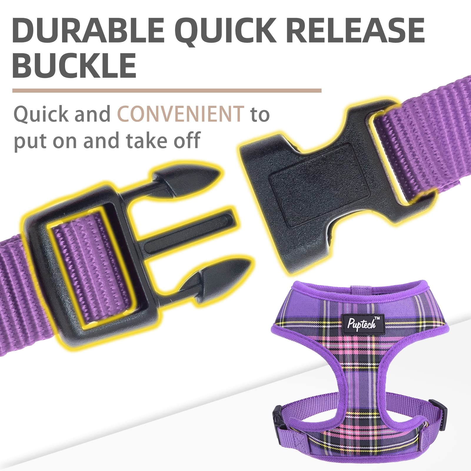 Pupteck Soft Mesh Dog Harness And Leash Set Pet Puppy Cat Comfort Padded Vest No Pull Harnesses, Purple, S
