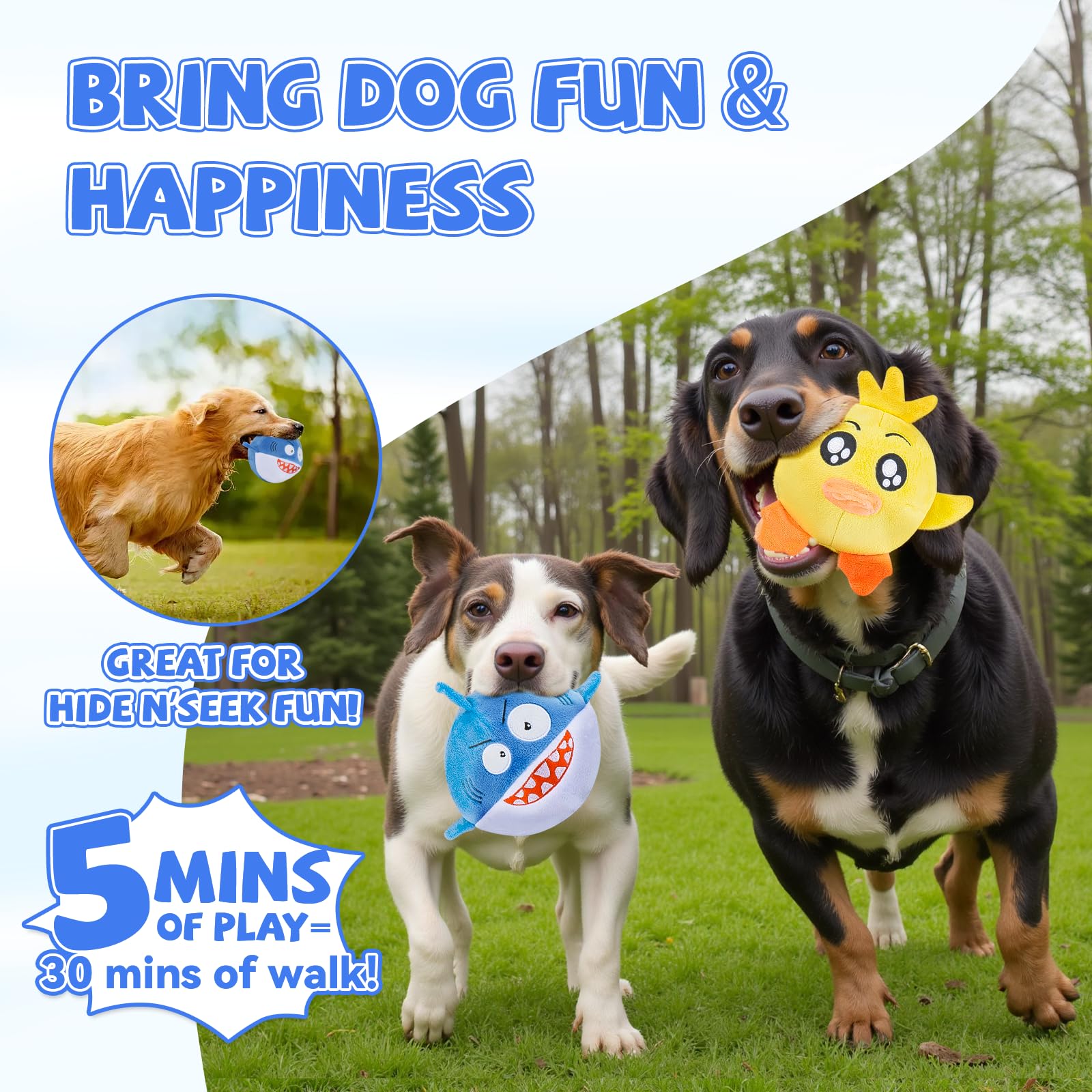 Squeaky Dog Toys For Aggressive Chewers(3In1), Interactive Durable Ball Chew Toys With Crinkle Paper & Tearable Plush, Puppy Tee