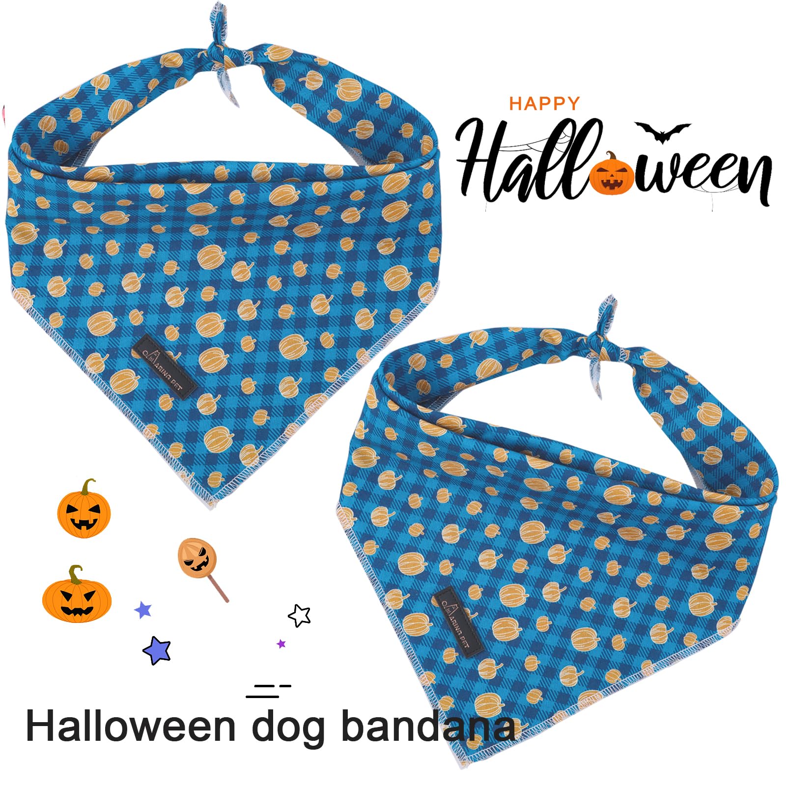 Aring Pet Halloween Dog Bandana, Cotton Pumpkin Dog Bandanas, Soft Comfortable Halloween Plaid Pet Scarf Dog Triangle Bibs For Small To Large Dogs And Cats