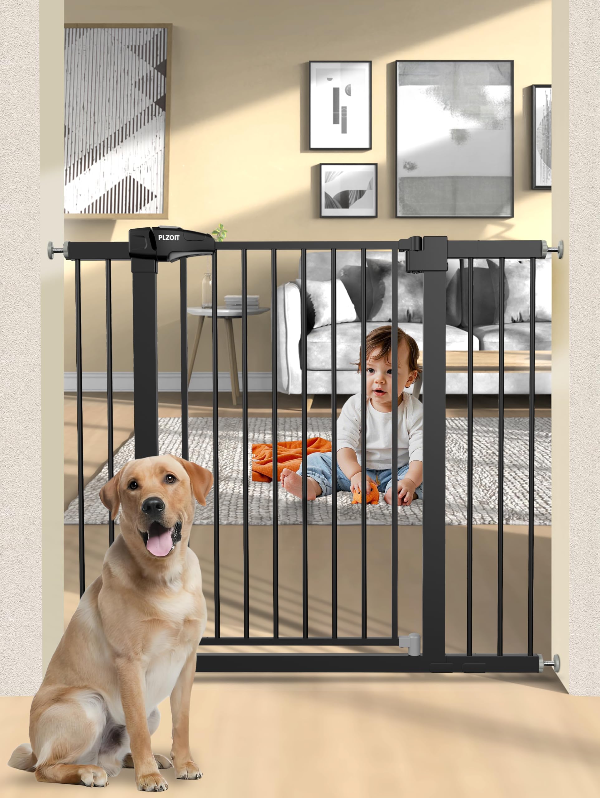 36.2  Extra Tall Baby Gate for Stairs, 29.5-46  Wide Dog Gate for Doorways, Walk Thru Auto Close Metal Pet Gate for The House, S