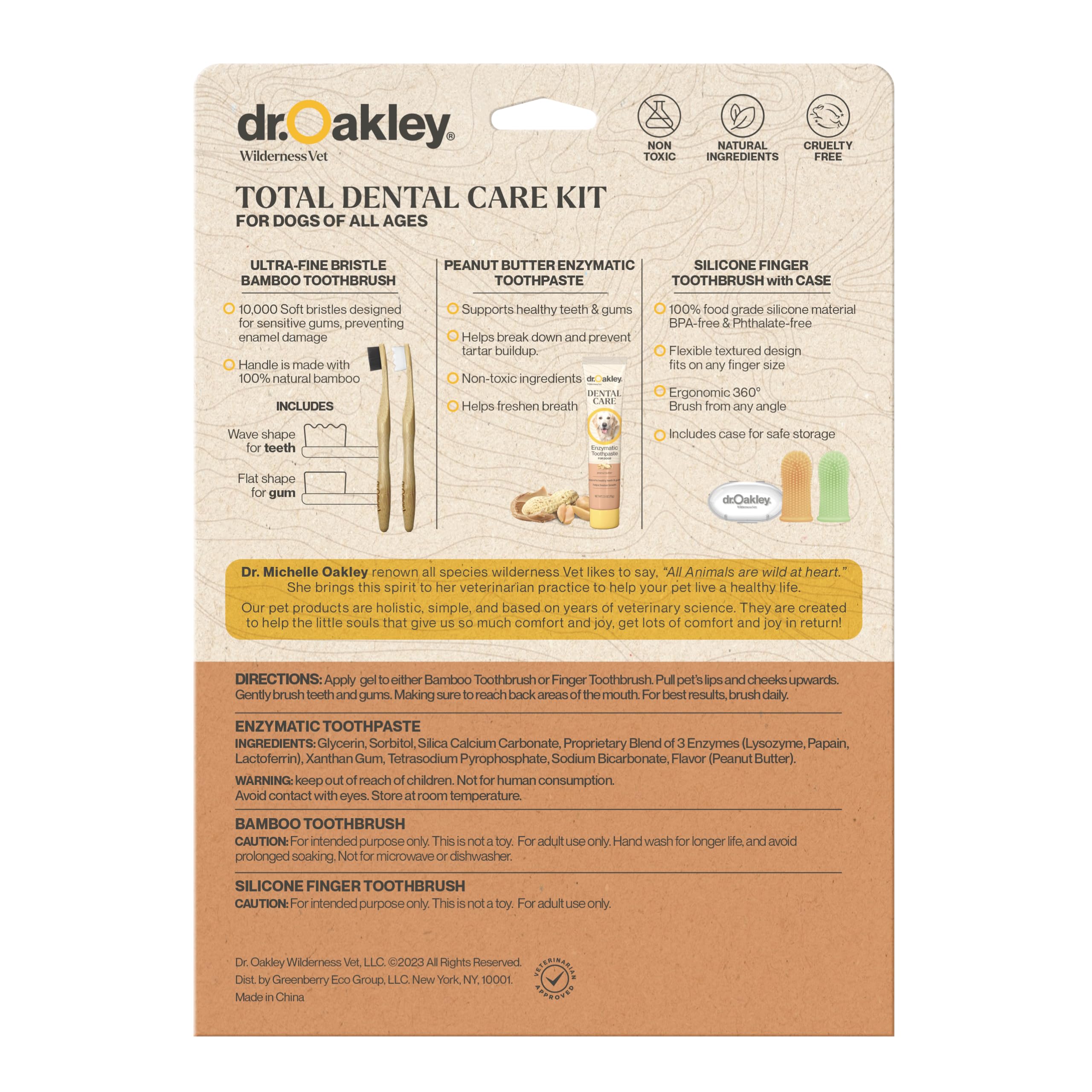 Dr. Oakley Total Dental Care Kit for Dogs: Peanut Butter Flavor - Toothpaste, Brushes, and Case, Natural