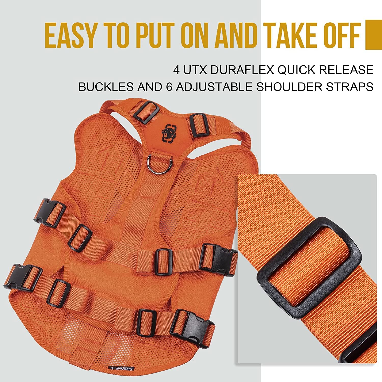 Onetigris No Pull Tactical Dog Harness For Large Dog, Mesh Design Breathable Service Dog Vest With Handle, Military Dog Vest Har