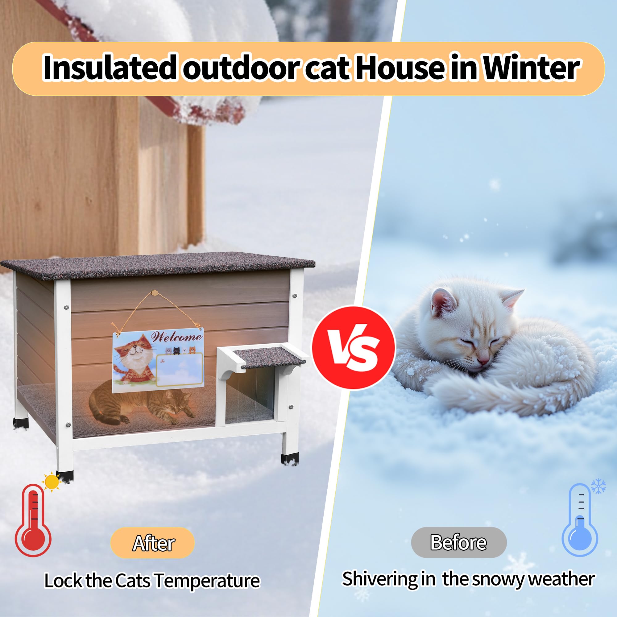 Rockever Insulated Cat House, 100% Insulated Outdoor Cat Houses for Winter Outdoor Cat Houses for Feral Cats Weatherproof All-Ro