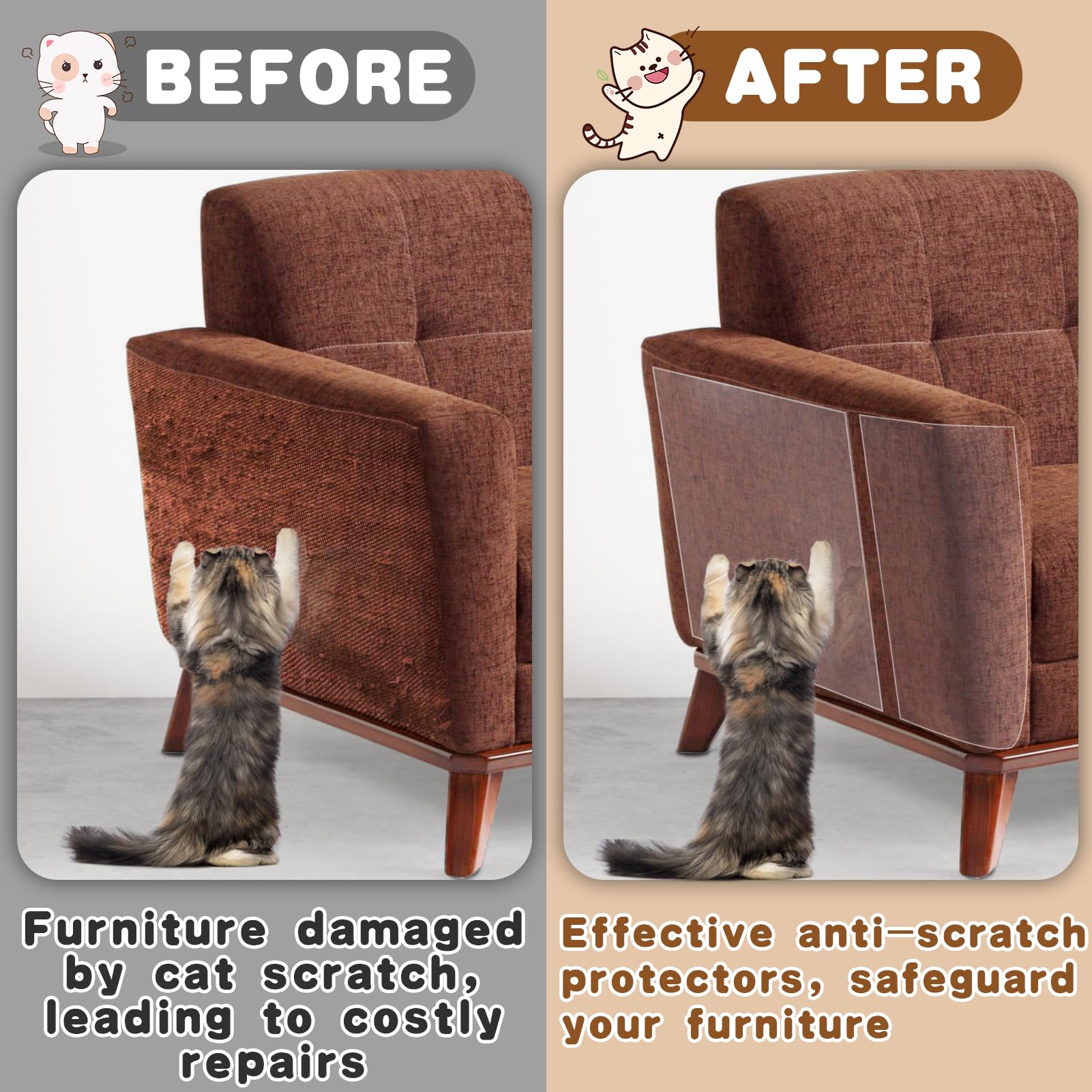 Cat Scratch Furniture Protector - Specially Designed for Fabric Furniture, Easy to Remove Anti-Scratch Couch Protector from Cat,