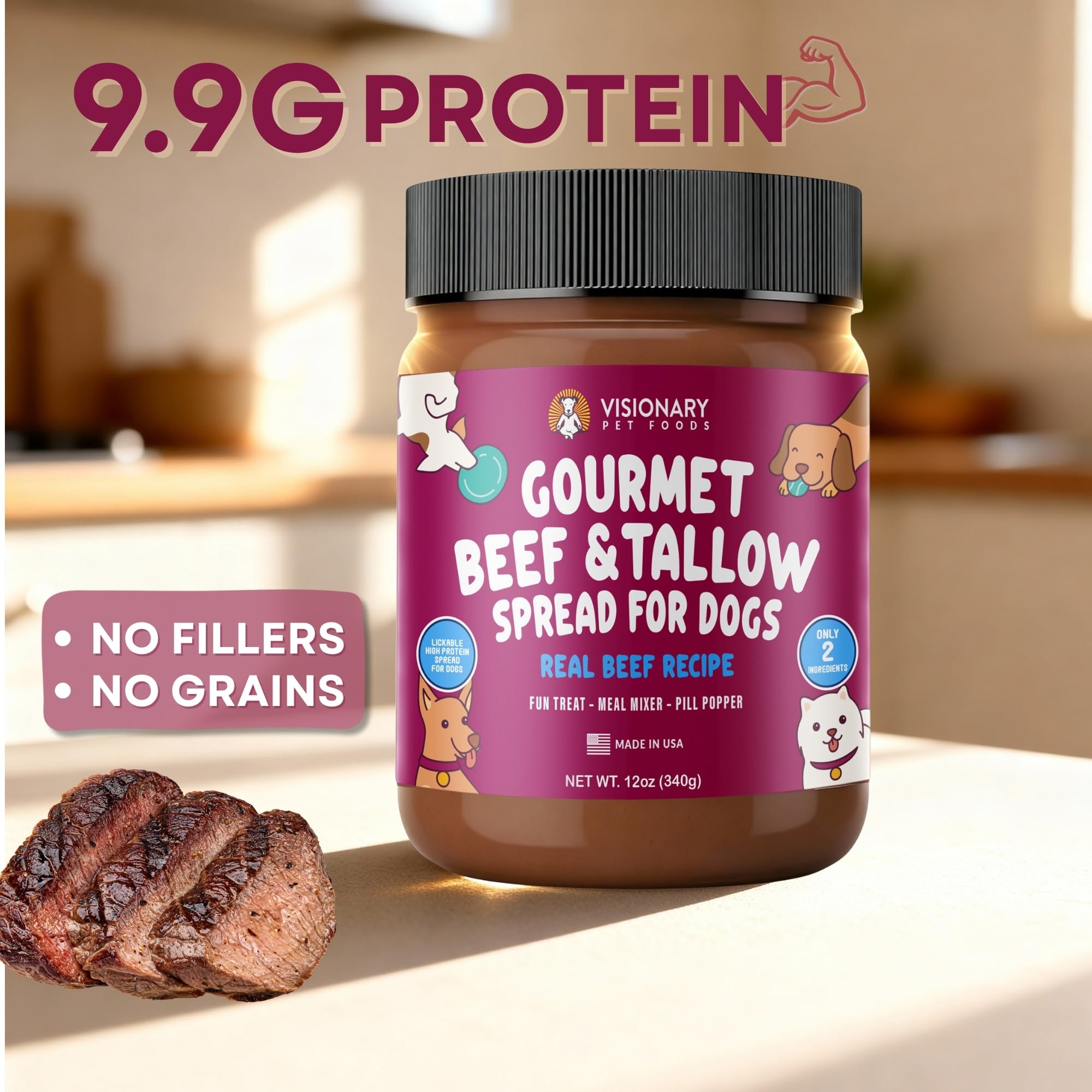 Visionary Pet Foods Beef Meat Spread - Healthy Dog Treat - Alternative to Dog Peanut Butter, Xylitol Free, No Sugar and Filler F