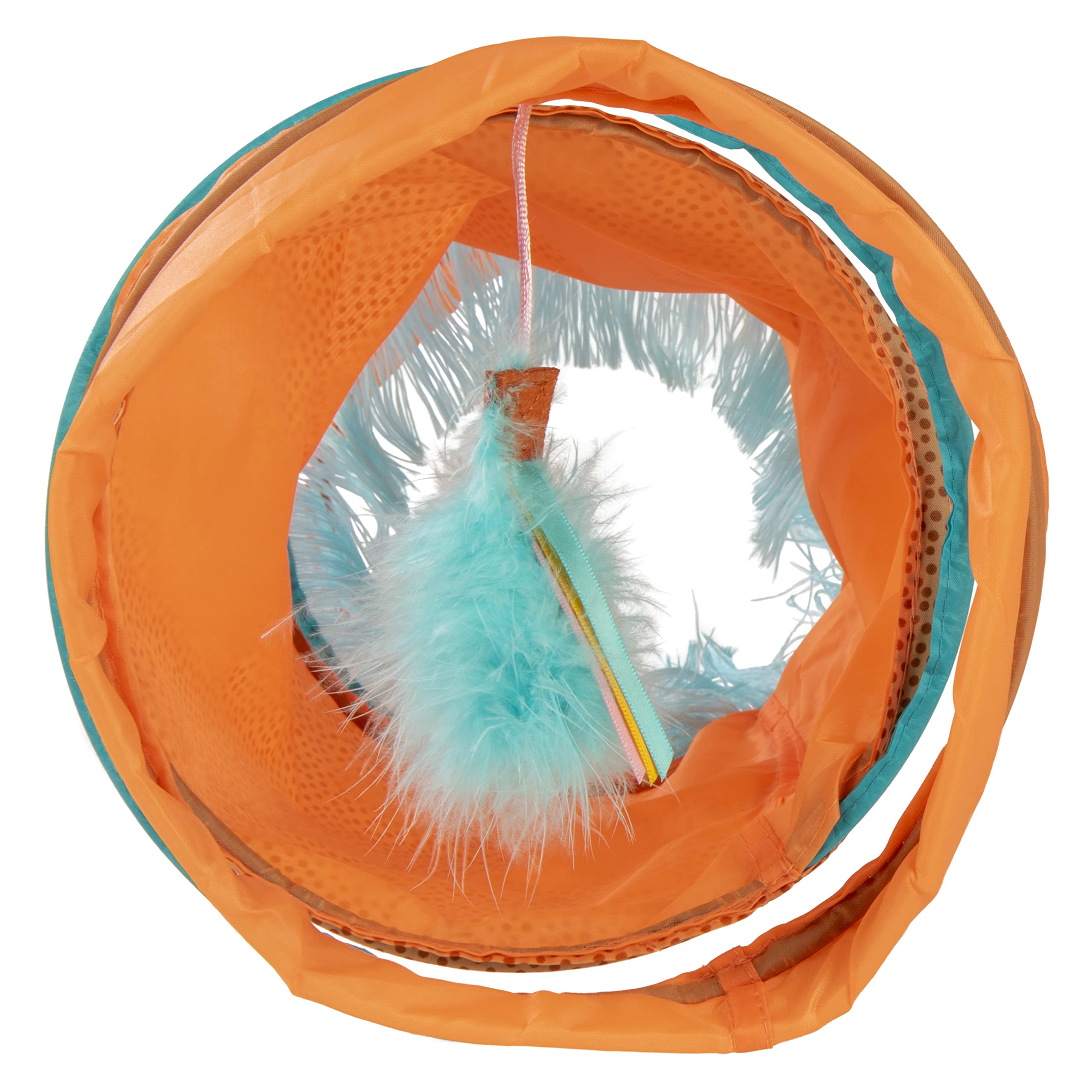 Instincts By Smartykat Teaser Tunnel Activity Tunnel Cat Toy W/Fringe & Feather Teaser Cat Toy - Orange, One Size