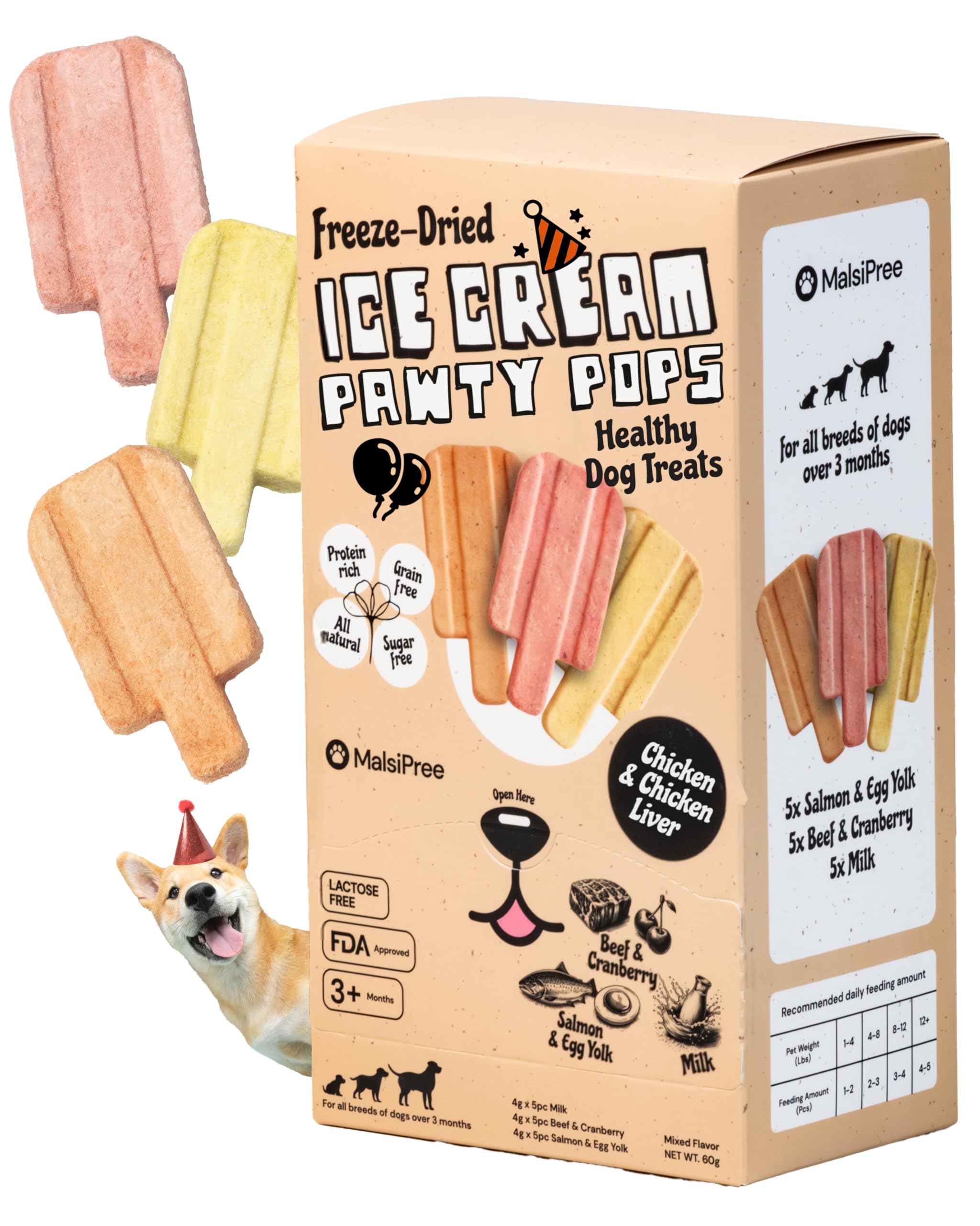 MalsiPree Ice Cream Dog Birthday Treats - Grain & Lactose-Free - Freeze Dried Dog Treats - High Protein, Low Calorie & Healthy -