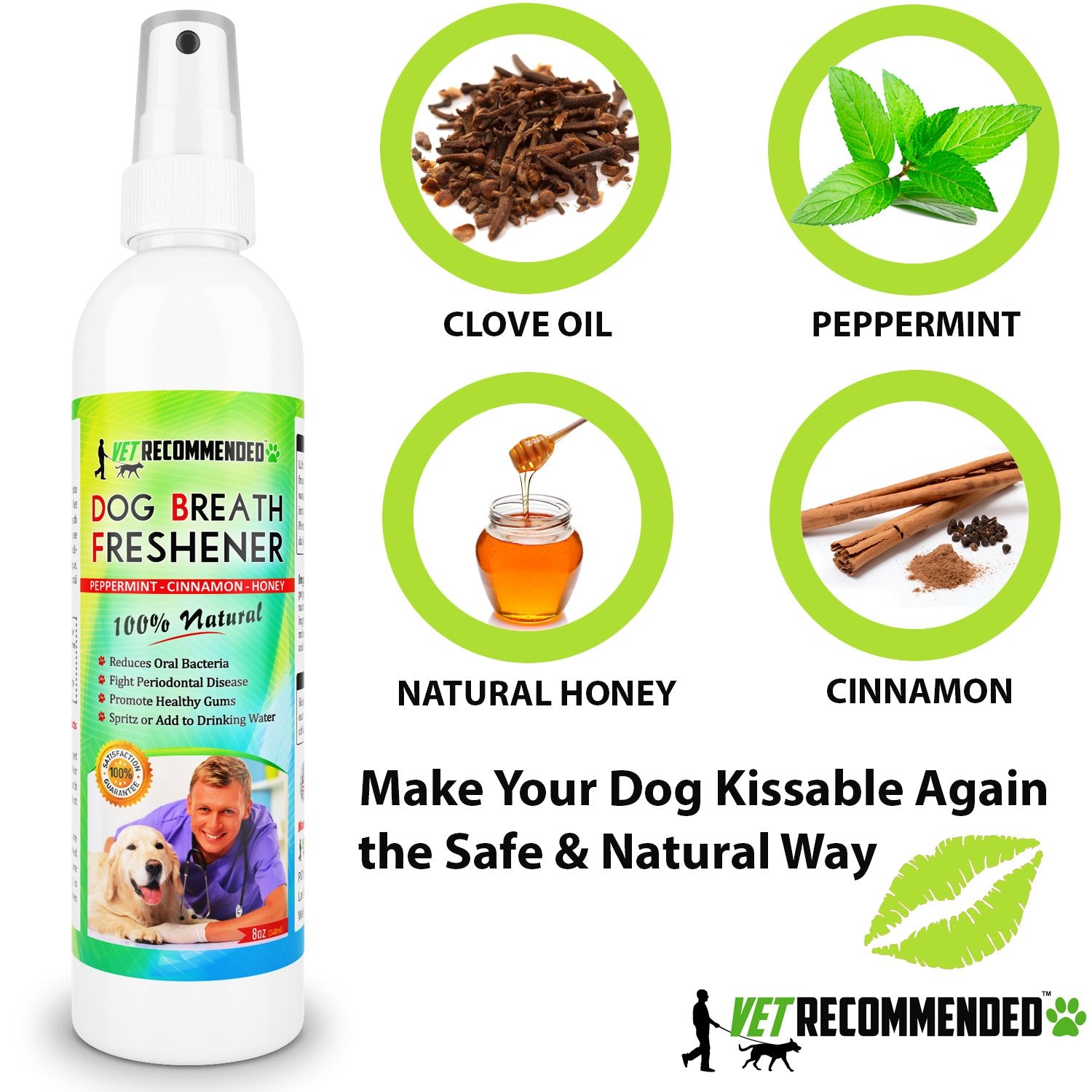 Vet Recommended Dog Breath Freshener & Dental Water Additive Spray (8oz) All Natural - Perfect for Bad Dog Breath & Dog Teeth Sp