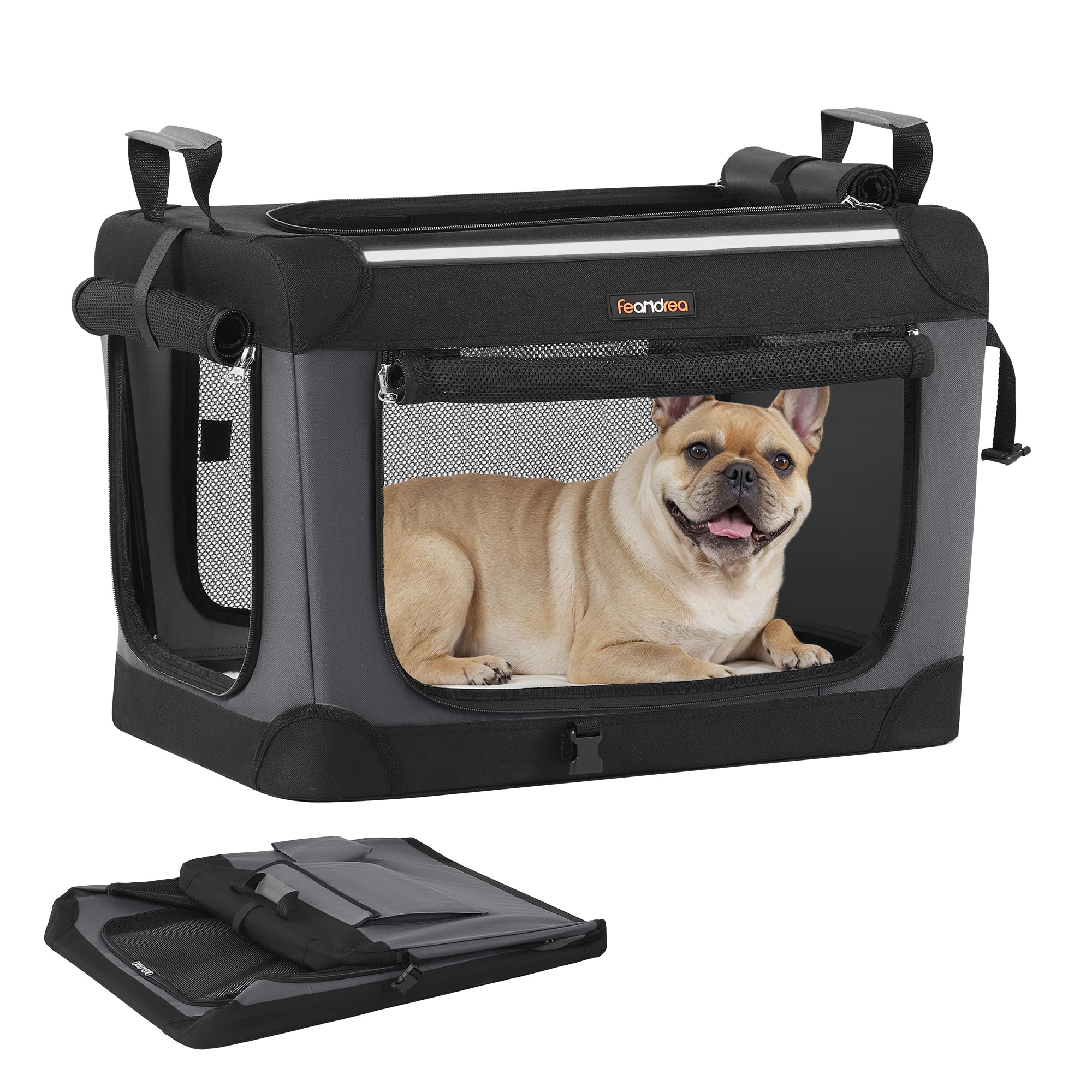 Feandrea Collapsible Dog Crate, 24-Inch Portable Dog Travel Crate For Small Dogs, Oxford Fabric Pet Carrier With 4 Mesh Doors, H