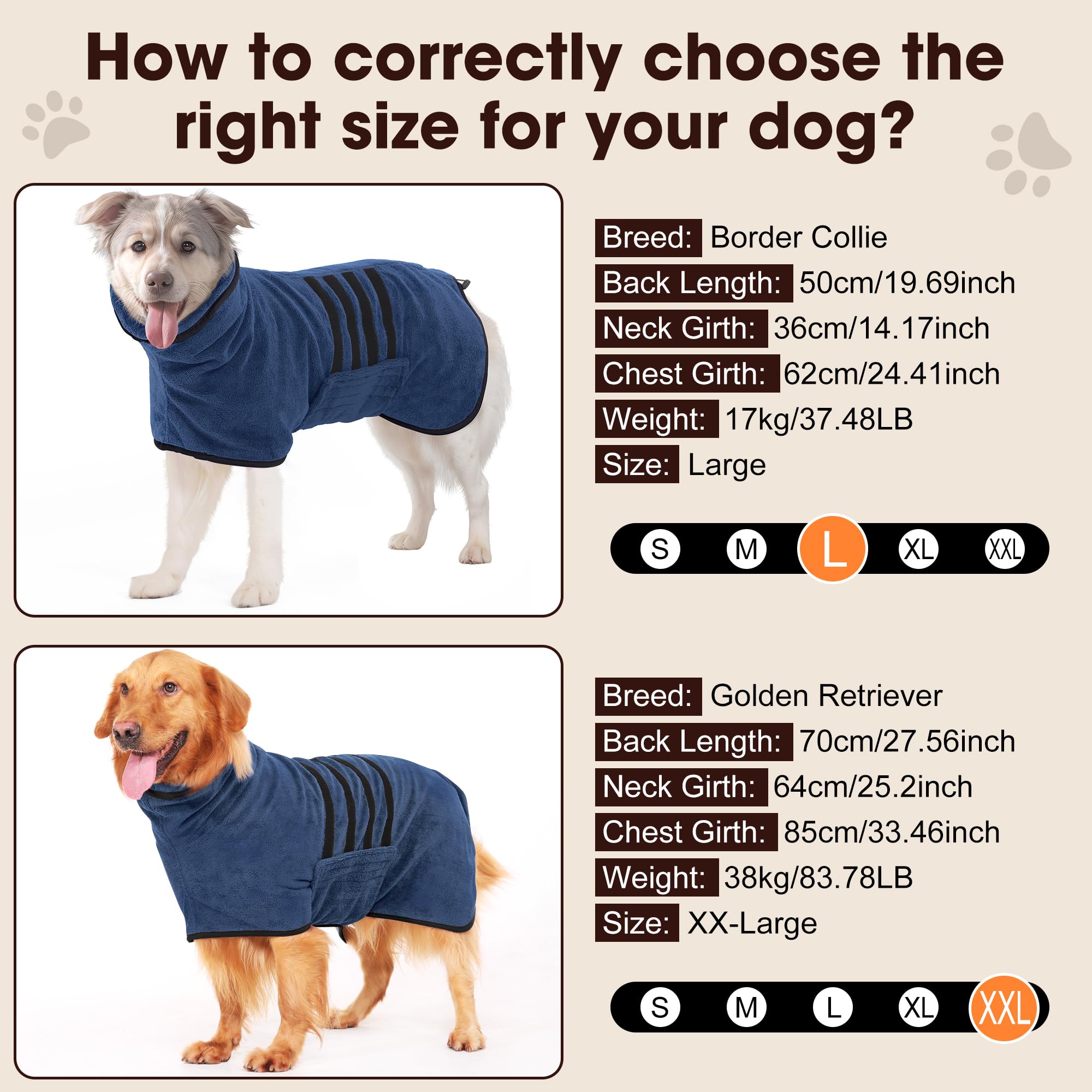 Hezzluv Microfibre Dog Bathrobe Towel Wrap Super Absorbent Dog Drying Coat Bath Robe For Puppy, Medium & Large Dogs, Fast Drying
