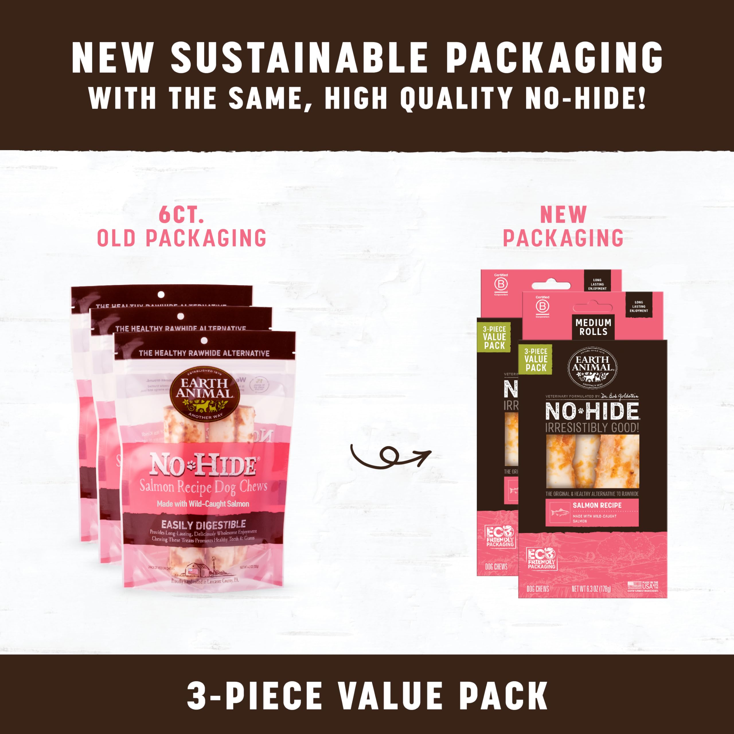 Earth Animal No Hide Chews - Salmon Medium Dog Chews, 3 Count Value Pack, Rawhide Free