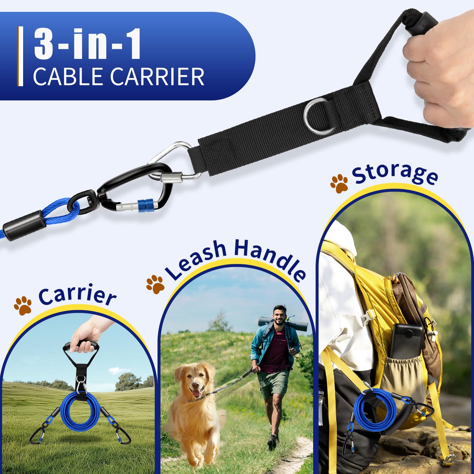 Duckygoo Heavy Duty Dog Tie Out Cable-Dog Leads For Yard & Camping, Rust Proof Leash Cable With Carrying Handle, No Tangle Tethe