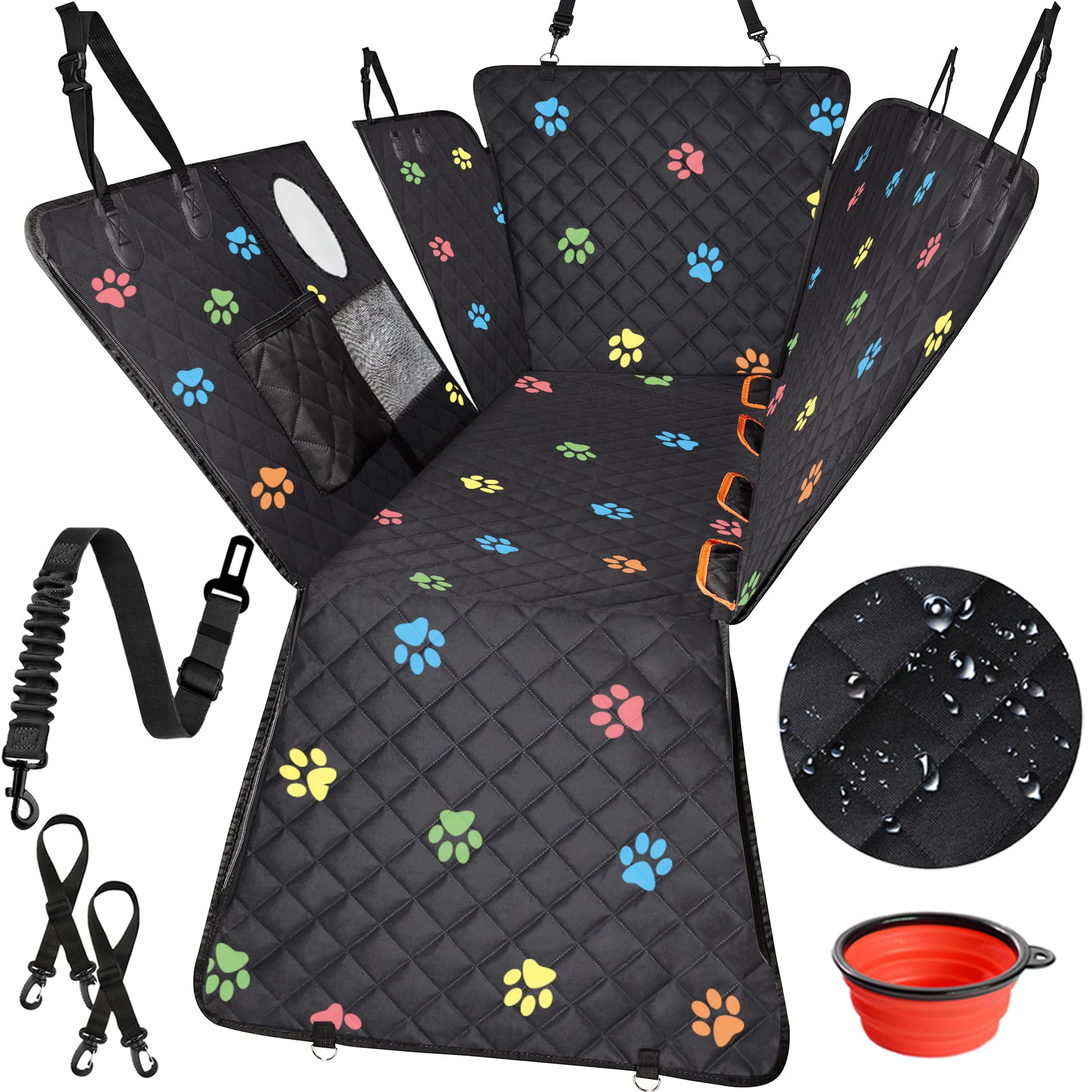 Famstar Large Dog Car Seat Cover For Back Seat 100% Waterproof Durable 600D 6-Layer Scratchproof Nonslip With Mesh Window For Dog Hammock For Car Trucks Suv