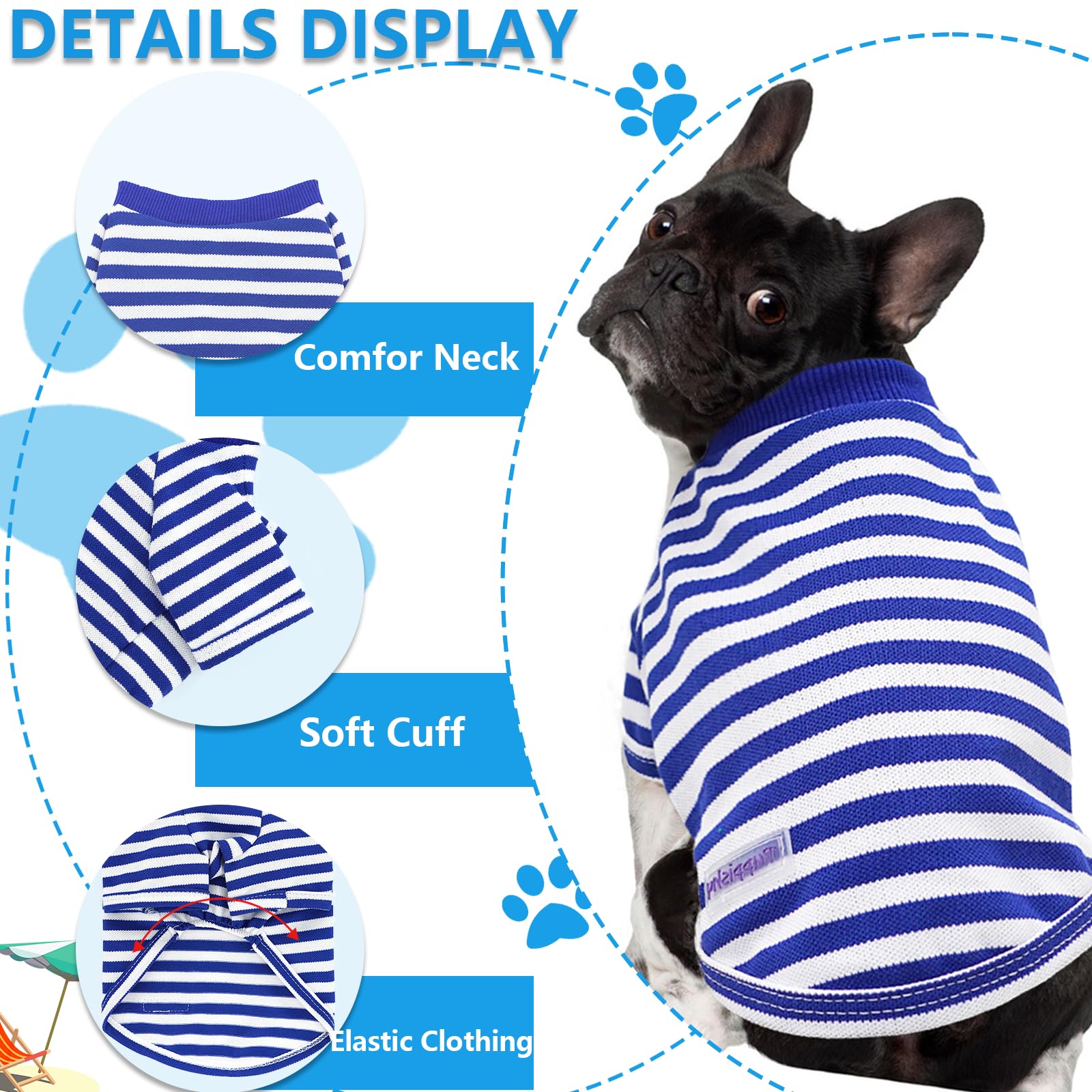 2 Pieces Stripe Dog Shirt For Small Dogs Summer Dog Clothes Cute Soft Puppy Clothes Bresthable Chihuahua Cat Clothes Xs~Xxl Pet