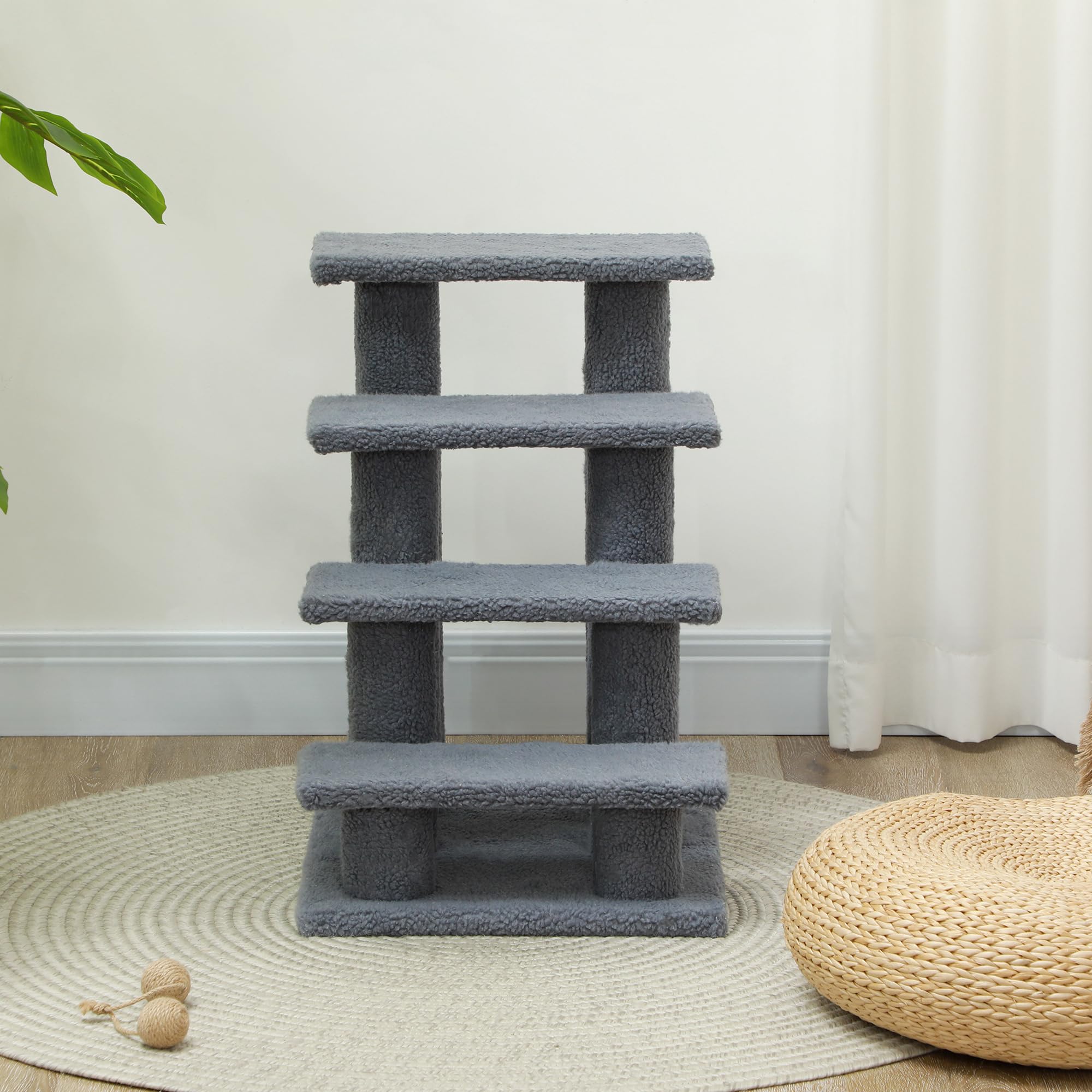 Pawhut 25'' 4-Step Multi-Level Carpeted Cat Scratching Post Pet Stairs - Grey