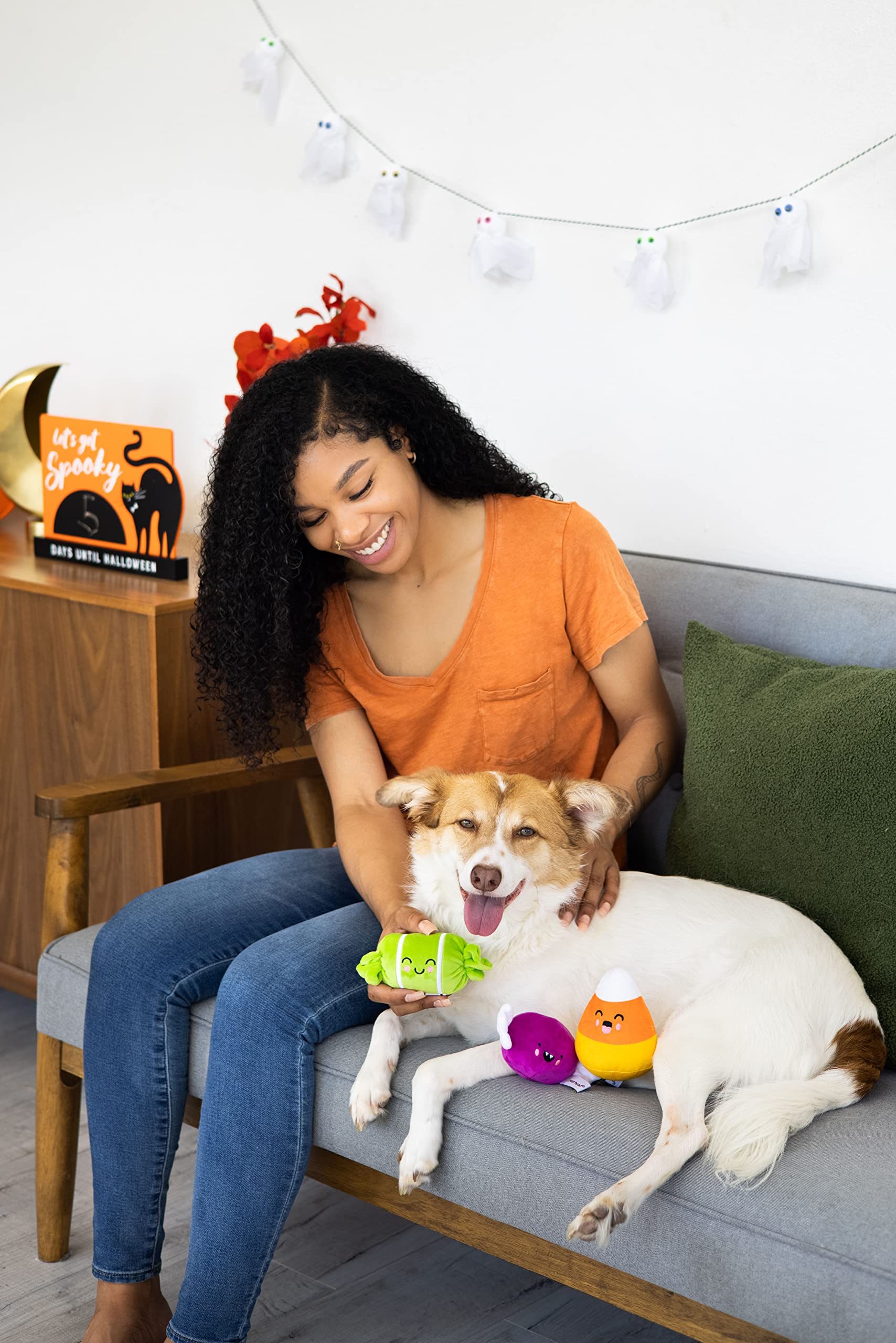 Pearhead Halloween Candy Dog Toys, Set Of 3, Plush Dog Toys, Squeaky Dog Toy, Holiday Pet Toys, Must Have Pet Accessories For Pet Owners