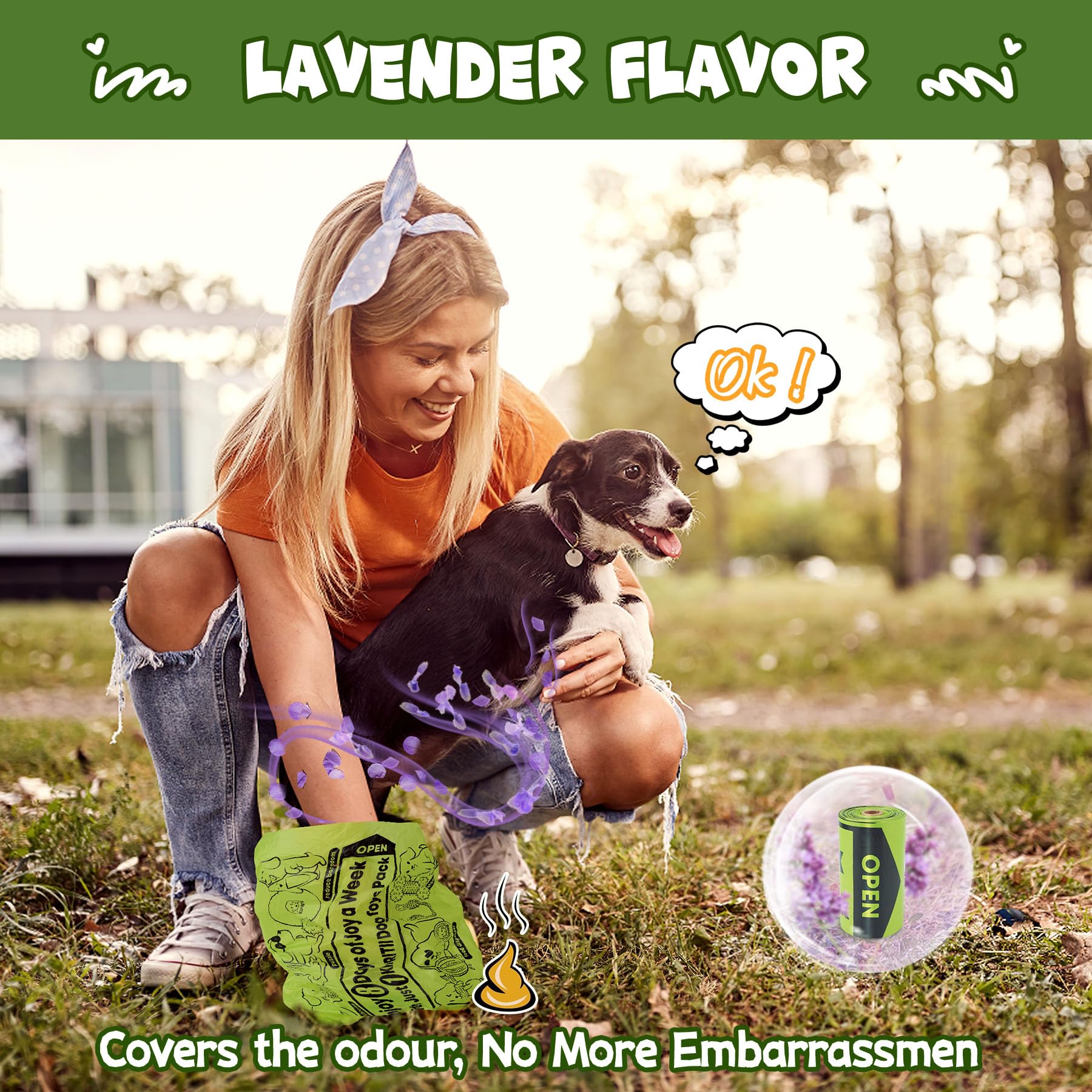 Kipritii Strong-Endurance Dog Poop Bag Set With Dispenser & Leash Clip, Thick Waste Poop Bags For Puppy/Small/Medium/Large Dog & Cat