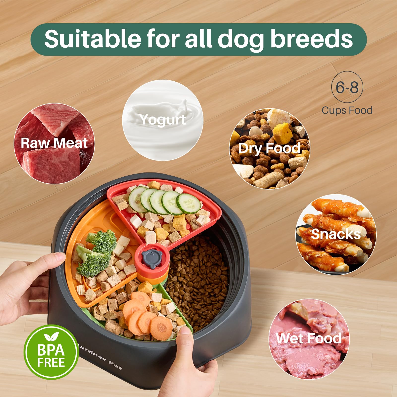 Gardner Pet Adjustable Slow Feeder Bowl For Medium/Large Dogs - 9.85'' L Size With Suction Base, Detachable Puzzle Insert & Free