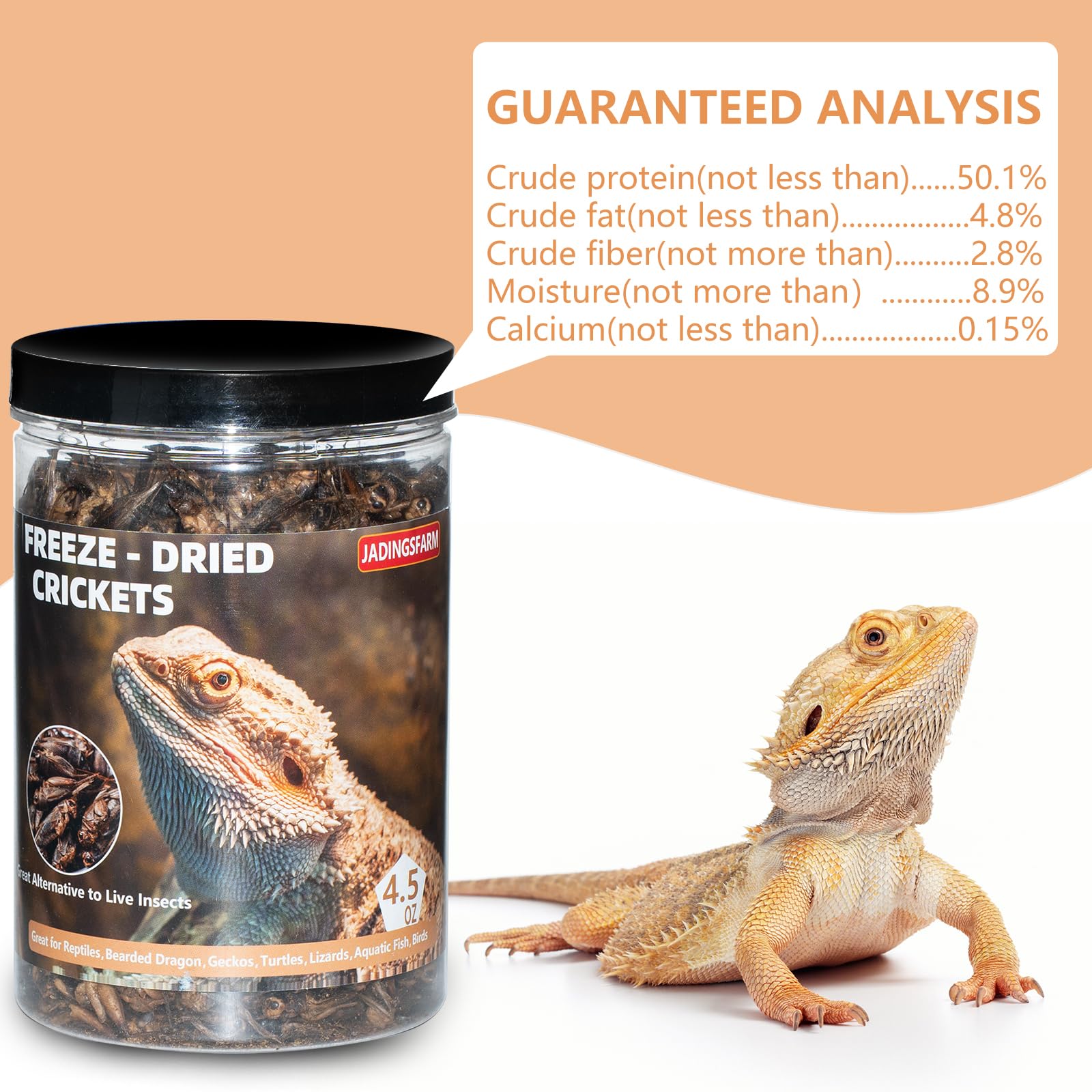 JADINGSFARM Freeze Dried Crickets - 4.5 Oz High Protein Freeze Dried Crickets, Food for Reptiles, Bearded Dragons, Lizards, Geck