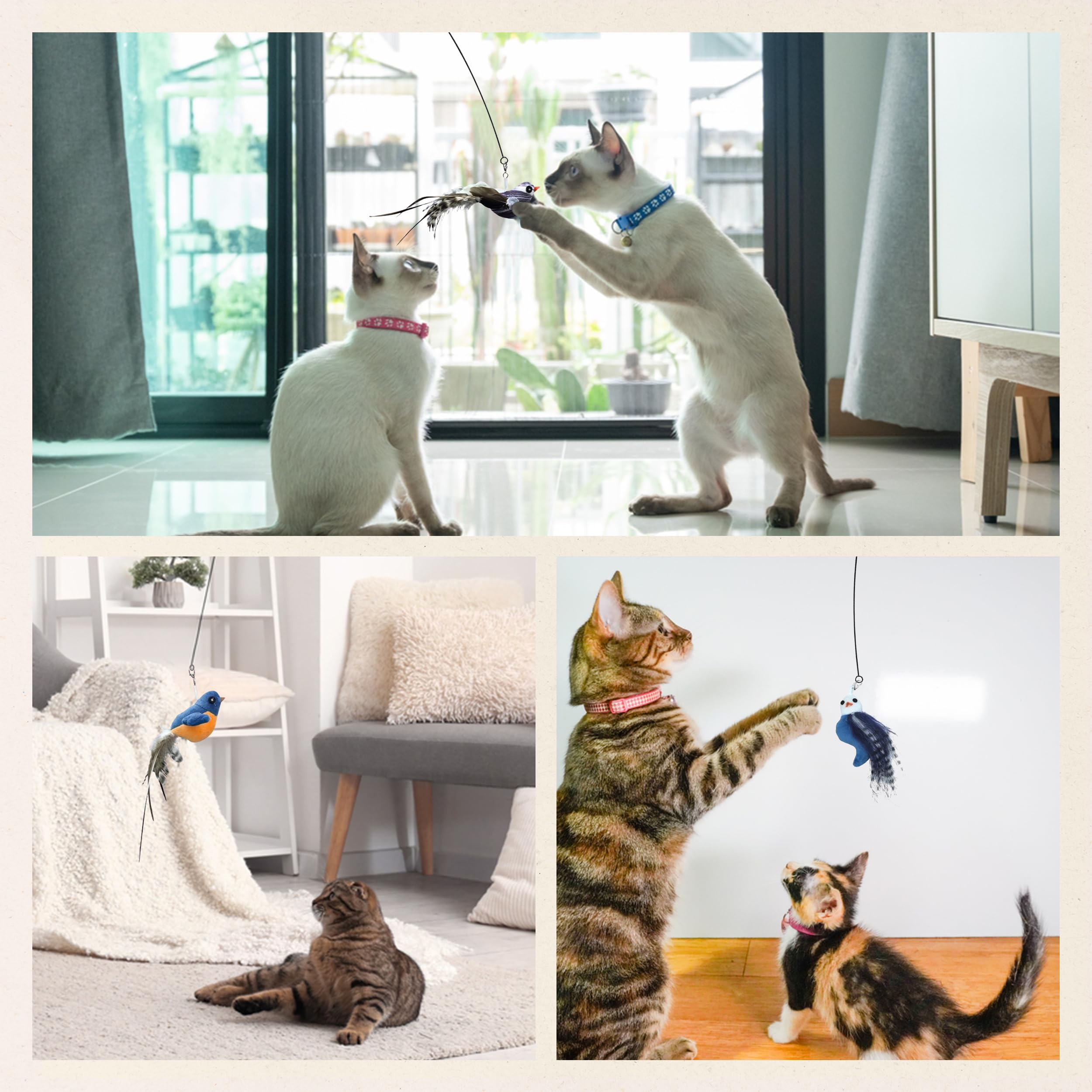 Cutie Paw Pal Chirping Bird Replacement Heads For Cat Toys - Set Of 3 - Realistic Calling Bird Sounds, Vibrant Feather Designs,