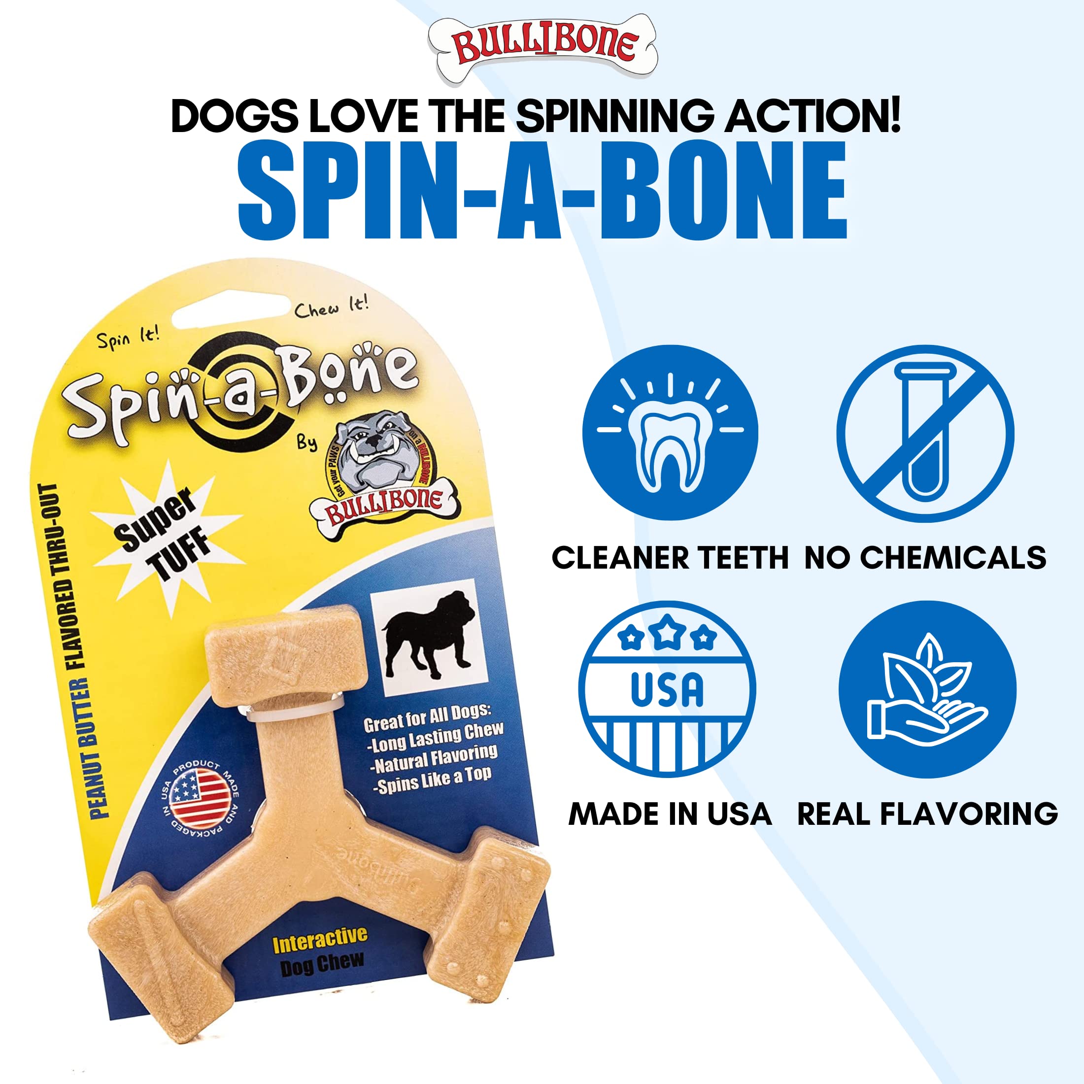 Bullibone Nylon Dog Chew Toy Spin-A-Bone - Interactive Dog Toy, Triggers Natural Instincts, And Improves Oral Health