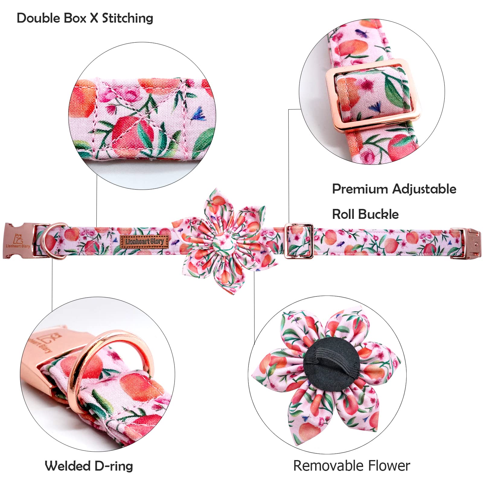 Lionheart glory Dog Collar with Flower Pink Peach Dog Collar Girl Soft Durable Adjustable Collar Flower Spring Collar Dog Bow fo