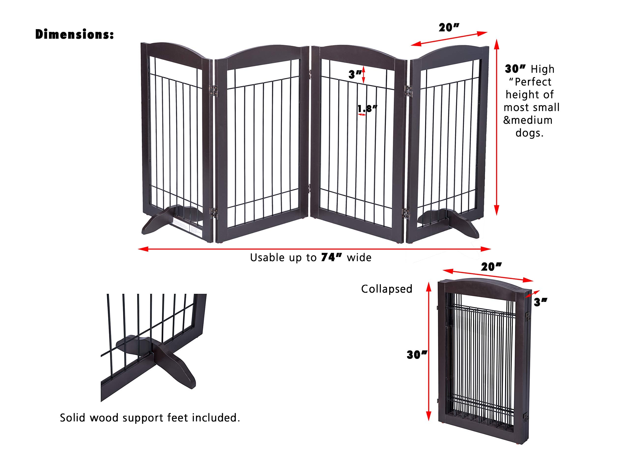 Spirich Freestanding Wire Pet Gate for Dogs, 30 inches Tall Dog Gate for The Houes, Doorway, Stairs, Pet Puppy Safety Fence,Set