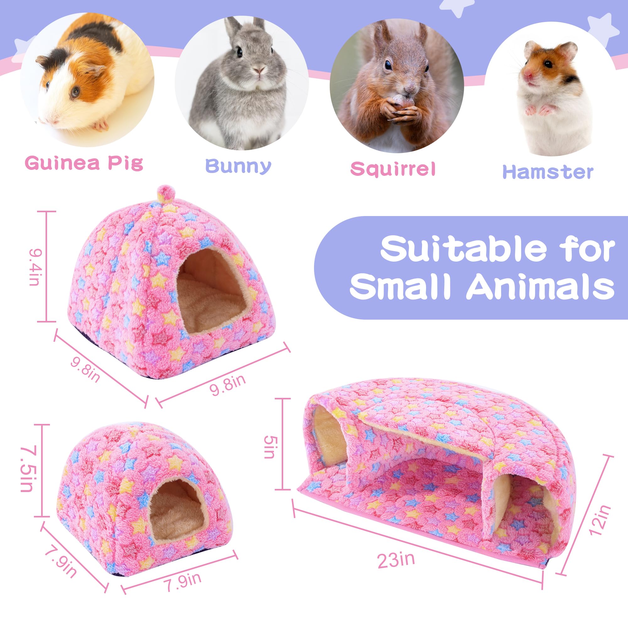 Mabozoo 3 Pack Guinea Pig House Accessories, 2 Cozy Guinea Pig Bed And Hideout Tunnel, Chinchillas Hideout For Hamster, Rabbit,
