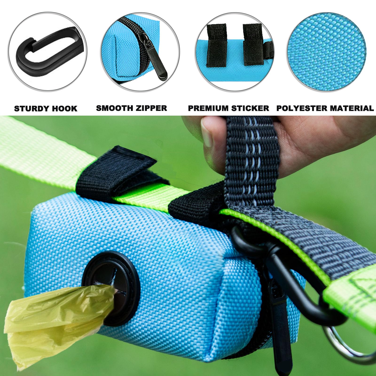 (2 Pack) Dog Poop Bag Holder For Leash Attachment - Waterproof Dispenser With Carabiner & 4 Pet Waste Bags, Hands-Free Design Fo
