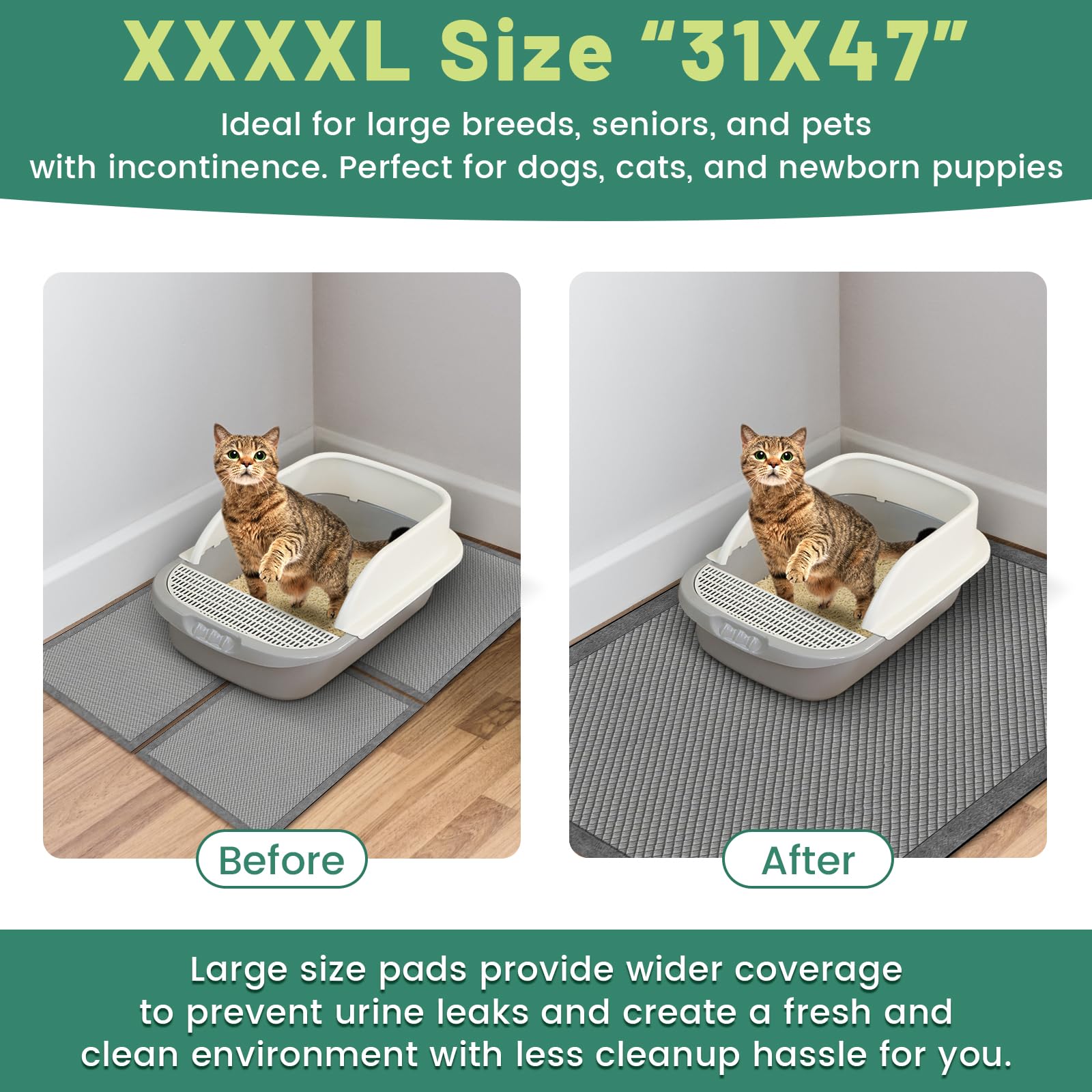 Gimars Odor-Control Charcoal Pee Pads for Dogs, Super-Absorbent, 31"x47", 40 Counts, Leak-Proof, Black